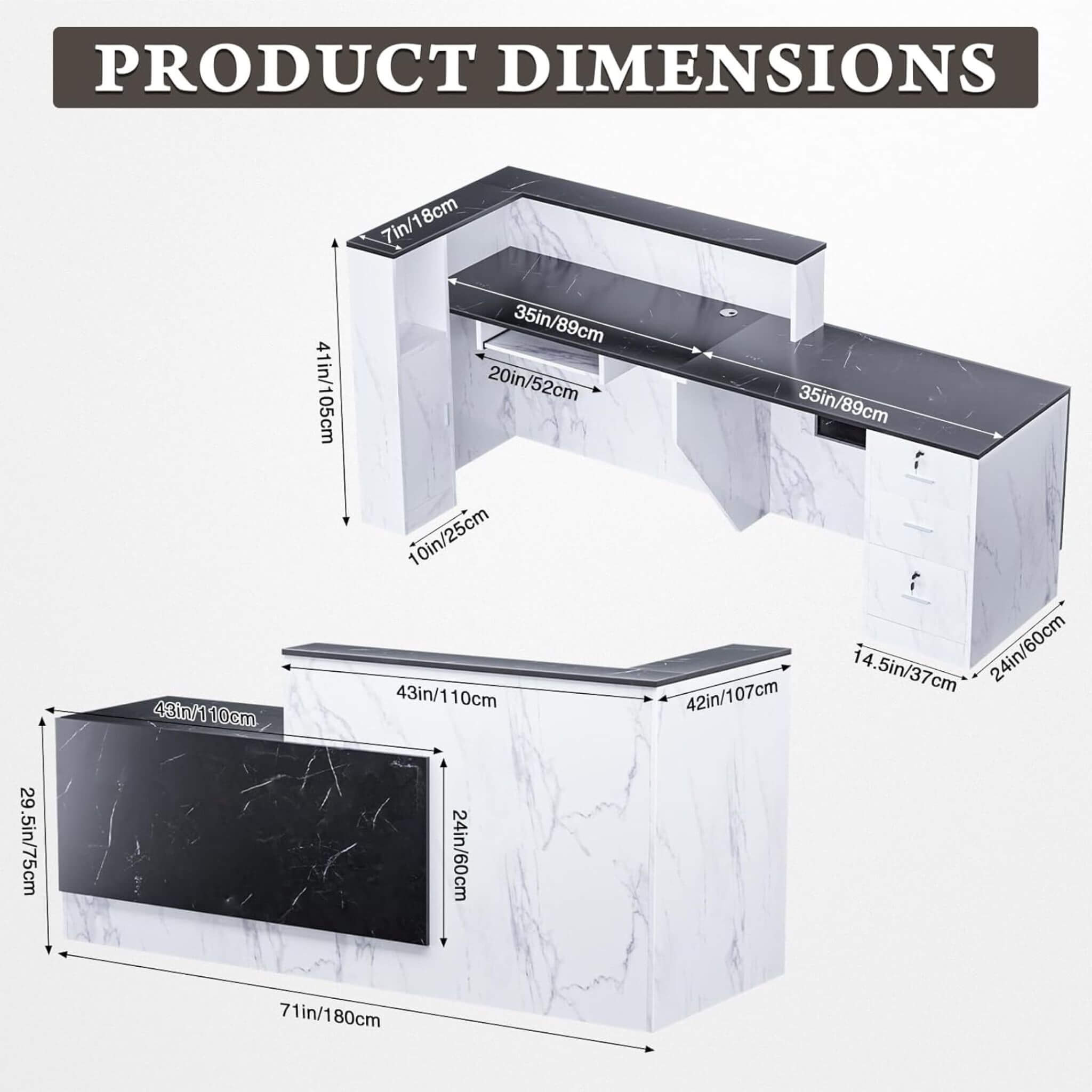 Velmor L-Shaped Modern Black And White Reception Desk With Lockable Drawers (SAK50729) – SAKSBY WHOLESALE, view 9