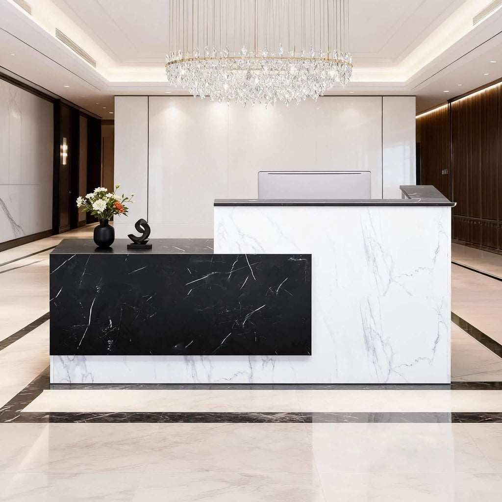 Velmor L-Shaped Modern Black And White Reception Desk With Lockable Drawers (SAK50729) – SAKSBY WHOLESALE