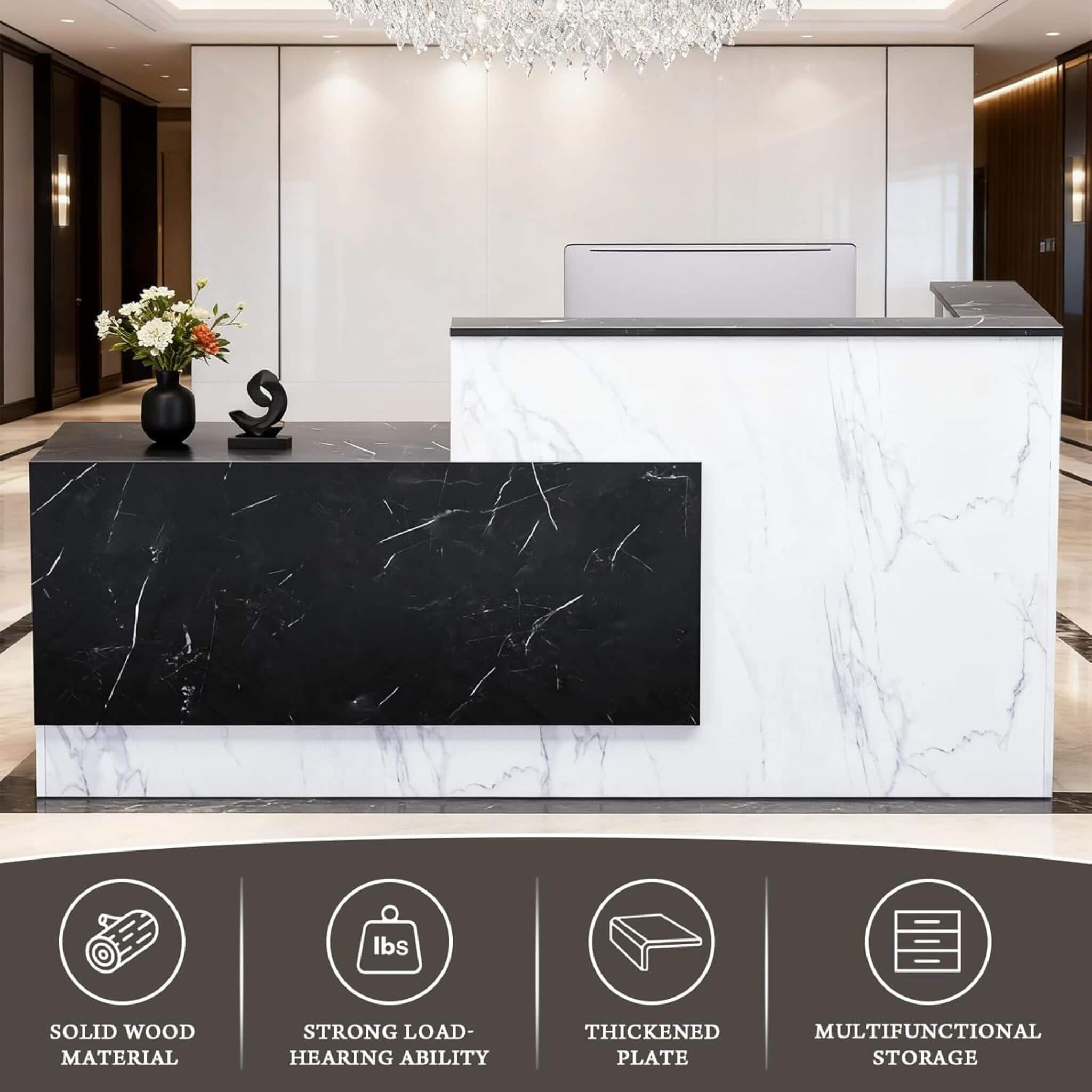 Velmor L-Shaped Modern Black And White Reception Desk With Lockable Drawers (SAK50729) – SAKSBY WHOLESALE, view 8