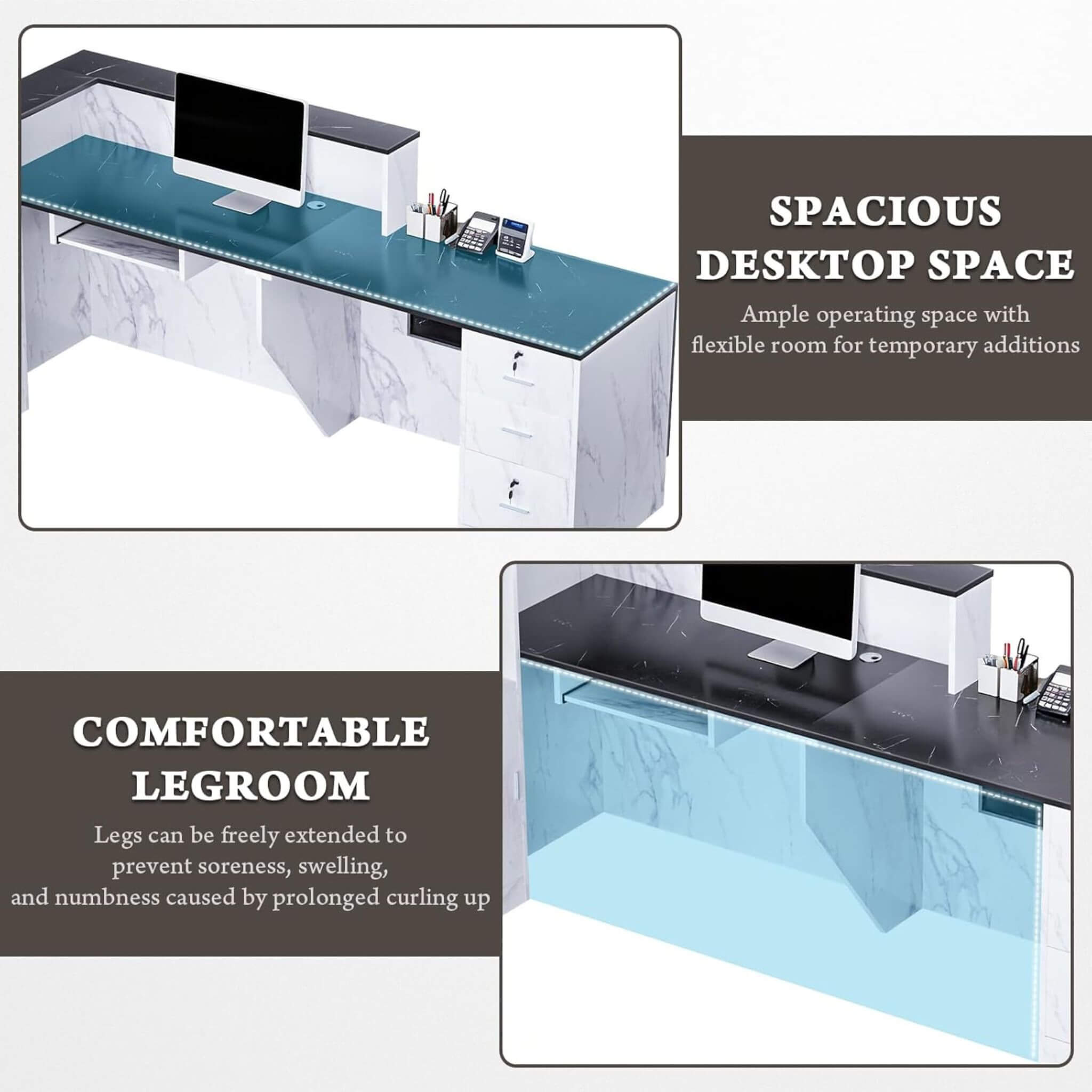 Velmor L-Shaped Modern Black And White Reception Desk With Lockable Drawers (SAK50729) – SAKSBY WHOLESALE, view 4