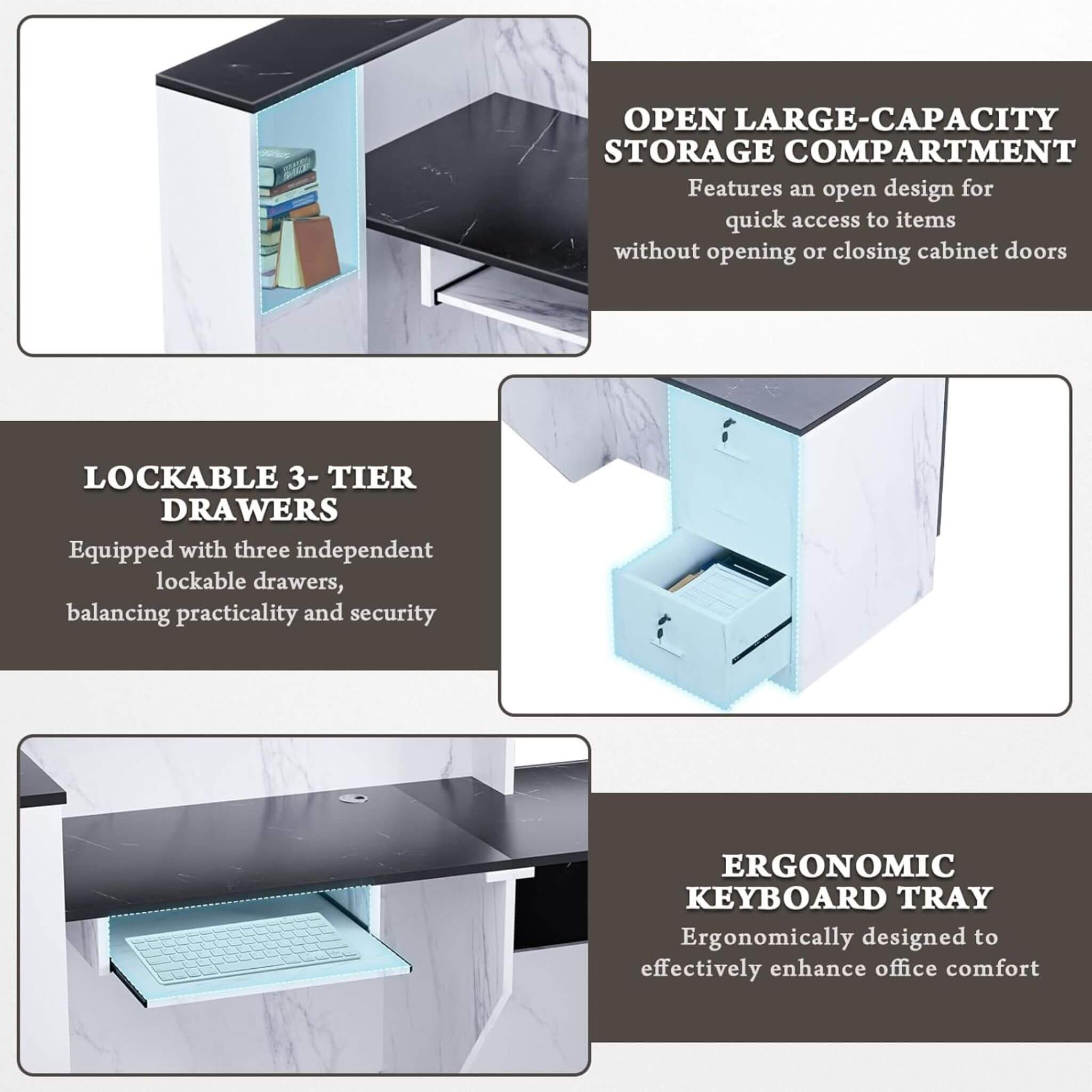 Velmor L-Shaped Modern Black And White Reception Desk With Lockable Drawers (SAK50729) – SAKSBY WHOLESALE, view 5