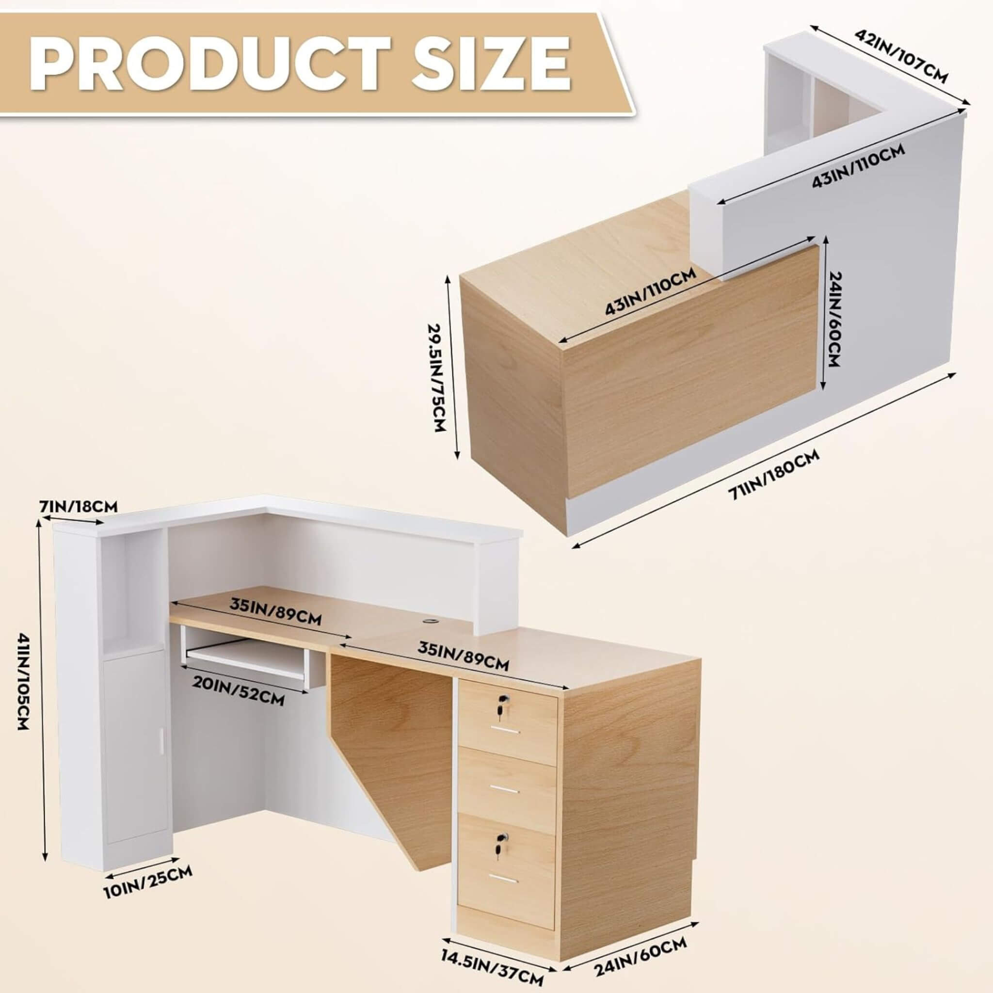 Velmor L-Shaped Modern Brown And White Reception Desk With Lockable Drawers (SAK26491) – SAKSBY WHOLESALE, view 7