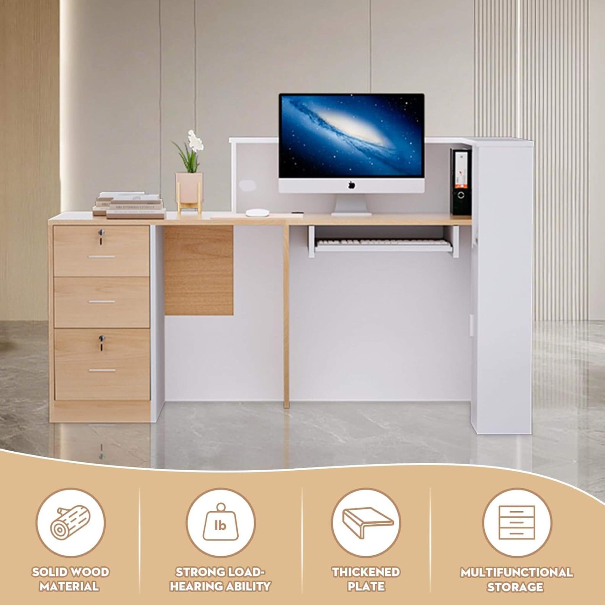 Velmor L-Shaped Modern Brown And White Reception Desk With Lockable Drawers (SAK26491) – SAKSBY WHOLESALE, view 4