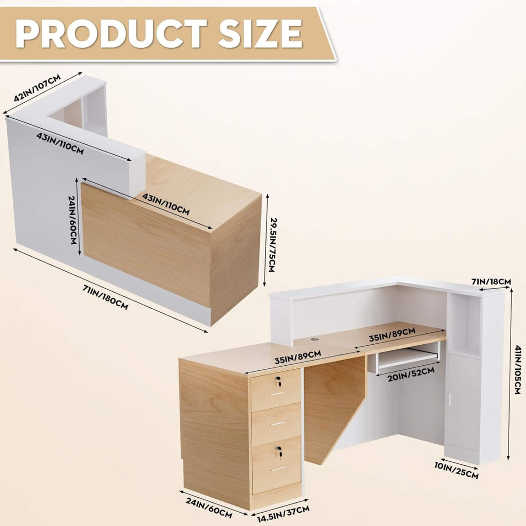 Velmor L-Shaped Modern Brown And White Reception Desk With Lockable Drawers (SAK26491) – SAKSBY WHOLESALE, view 9