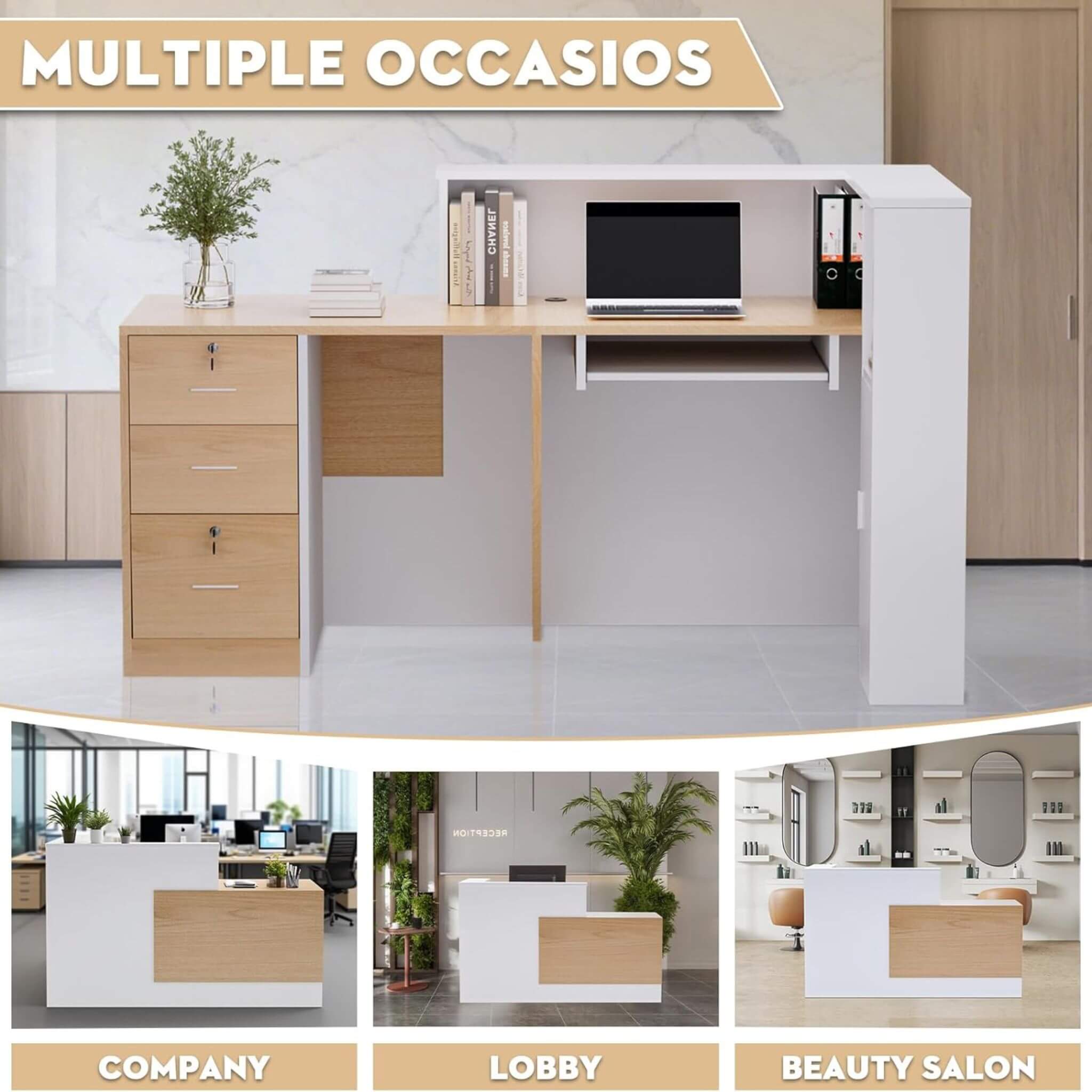 Velmor L-Shaped Modern Brown And White Reception Desk With Lockable Drawers (SAK26491) – SAKSBY WHOLESALE, view 10
