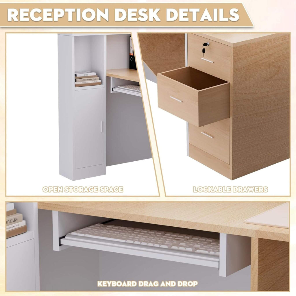 Velmor L-Shaped Modern Brown And White Reception Desk With Lockable Drawers (SAK26491) – SAKSBY WHOLESALE, view 8