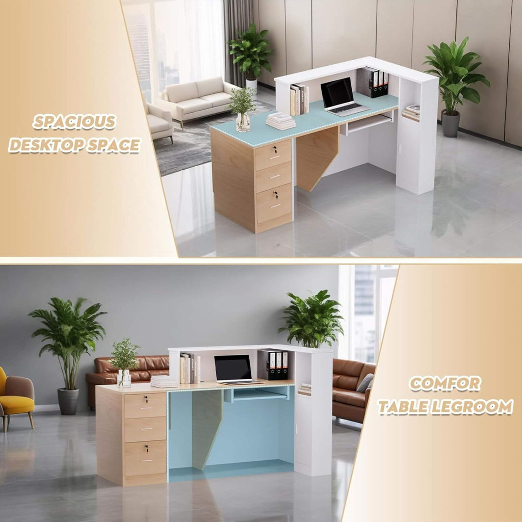Velmor L-Shaped Modern Brown And White Reception Desk With Lockable Drawers (SAK26491) – SAKSBY WHOLESALE, view 6