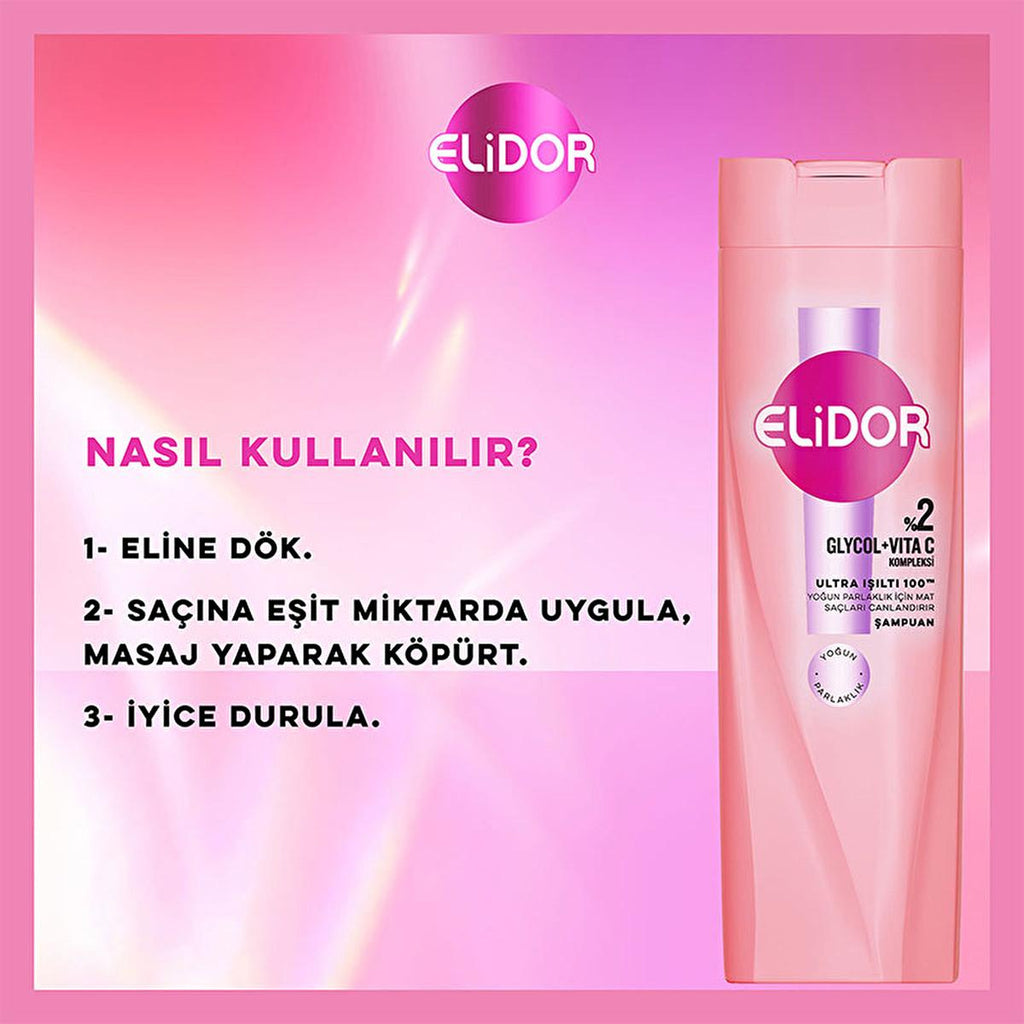 Elidor Ultra Shine Hair Care Shampoo - 100 Hours of 5x More Shine, Intensive Nourishment for Damaged Hair