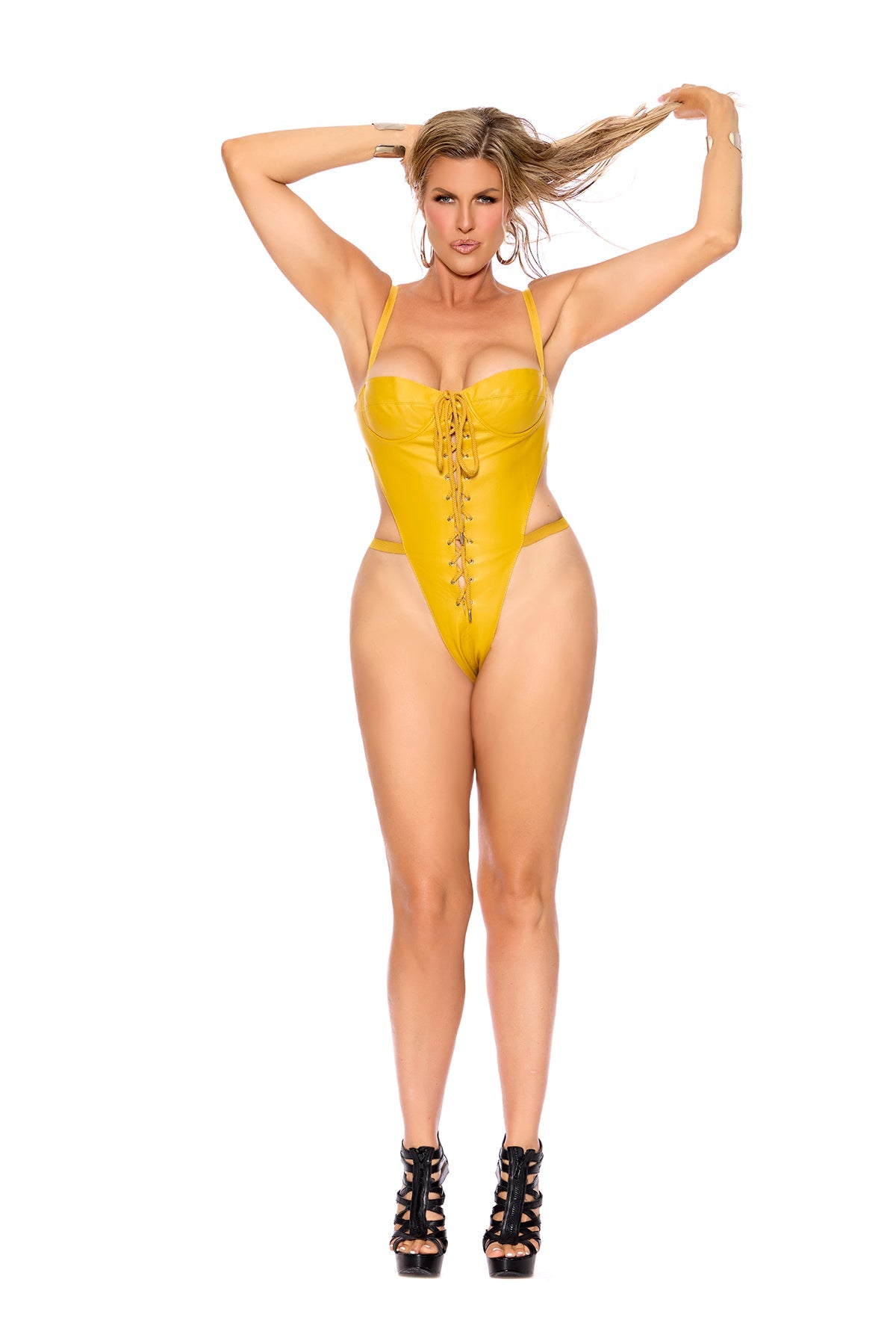 Love Spark Cove | Intimate Apparel, Pleasure Shop & Free Shipping Leather Teddy With Lace Up Front, Underwire Cups, Adjustabl