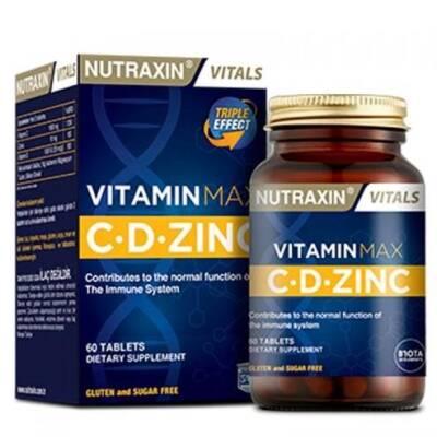 Nutraxin Vitamin Max C&D Zinc Supplement for Adults - Vitamin C, D3 & Zinc - 60 Tablets, Vegetarian & Vegan Friendly