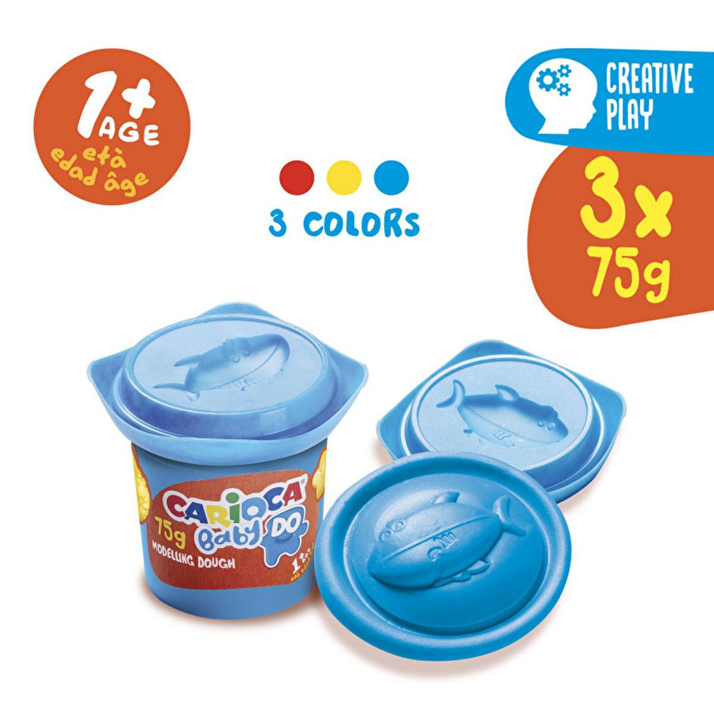 Carioca Modeling Dough for Kids - 3 Colors x 75g, Non-Toxic, Air-Dry, Creative Play Material for Children Aged 1+ Years