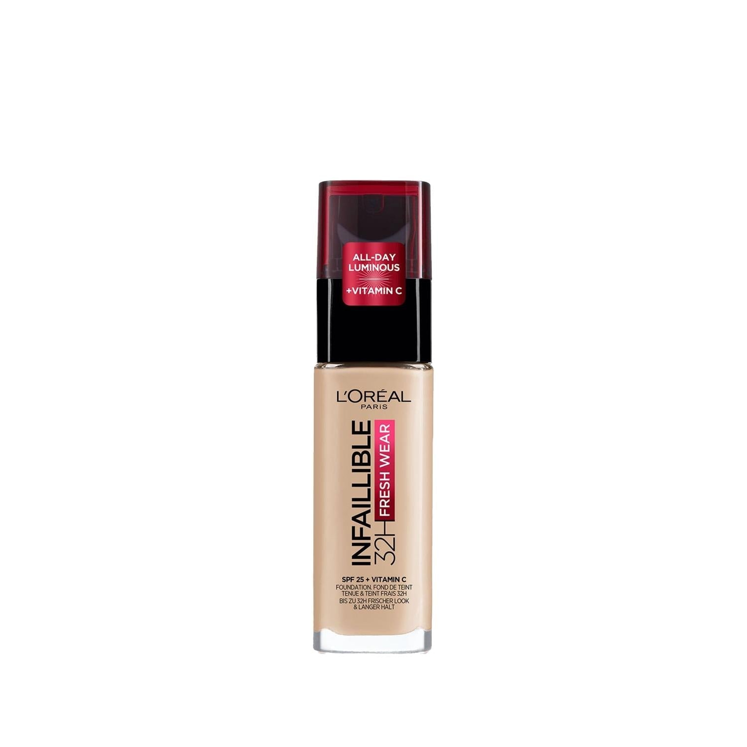 Loreal Paris Infaillible 32H Fresh Wear Foundation - Long Lasting, Vitamin C Enriched, 145 Rose Beige Shade