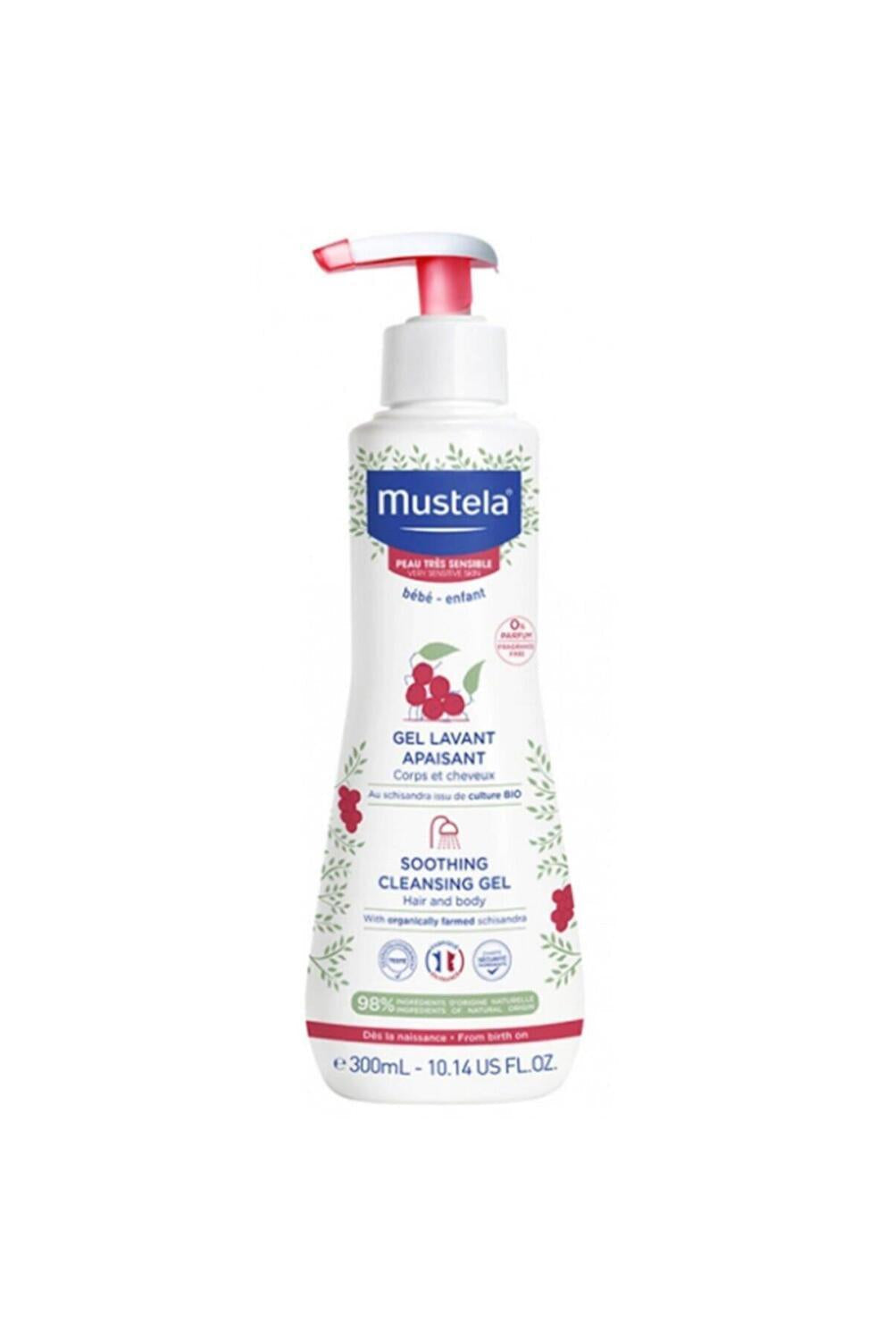 Mustela Baby Shampoo Soothing Cleansing Gel 300ml - Gentle, Natural, Vegan, Fragrance-Free for Sensitive Skin