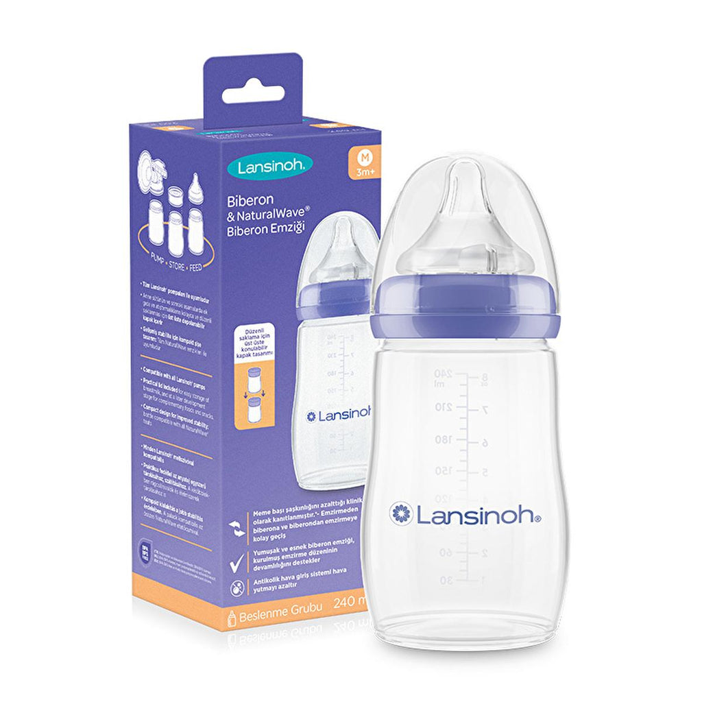 Lansinoh PP Biberon 240 ml Baby Bottle - Anti-Colic, BPA Free, Natural Feeding for Infants