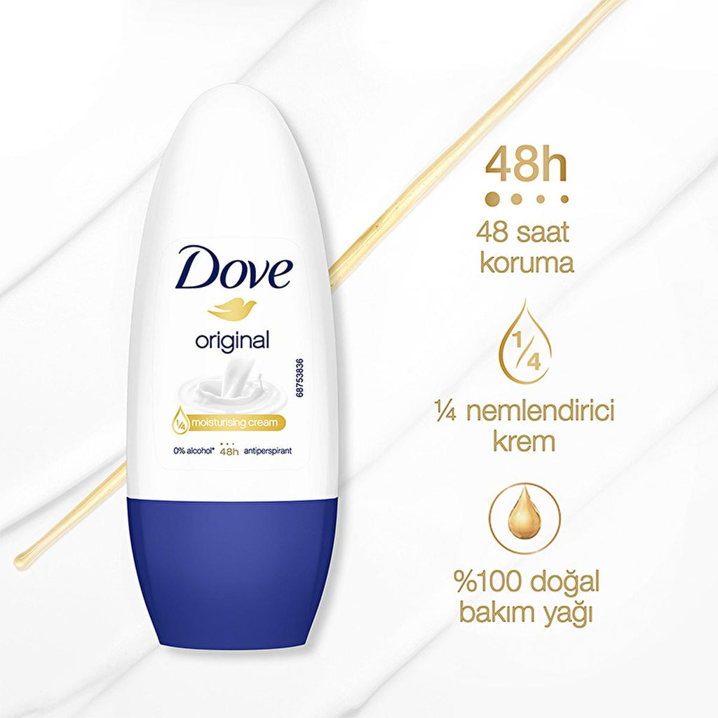 Dove Original: 48-Hour Antiperspirant Roll On Deodorant for Women - Moisturizing, Alcohol-Free, Sensitive Skin Formula with Natural Care Oil