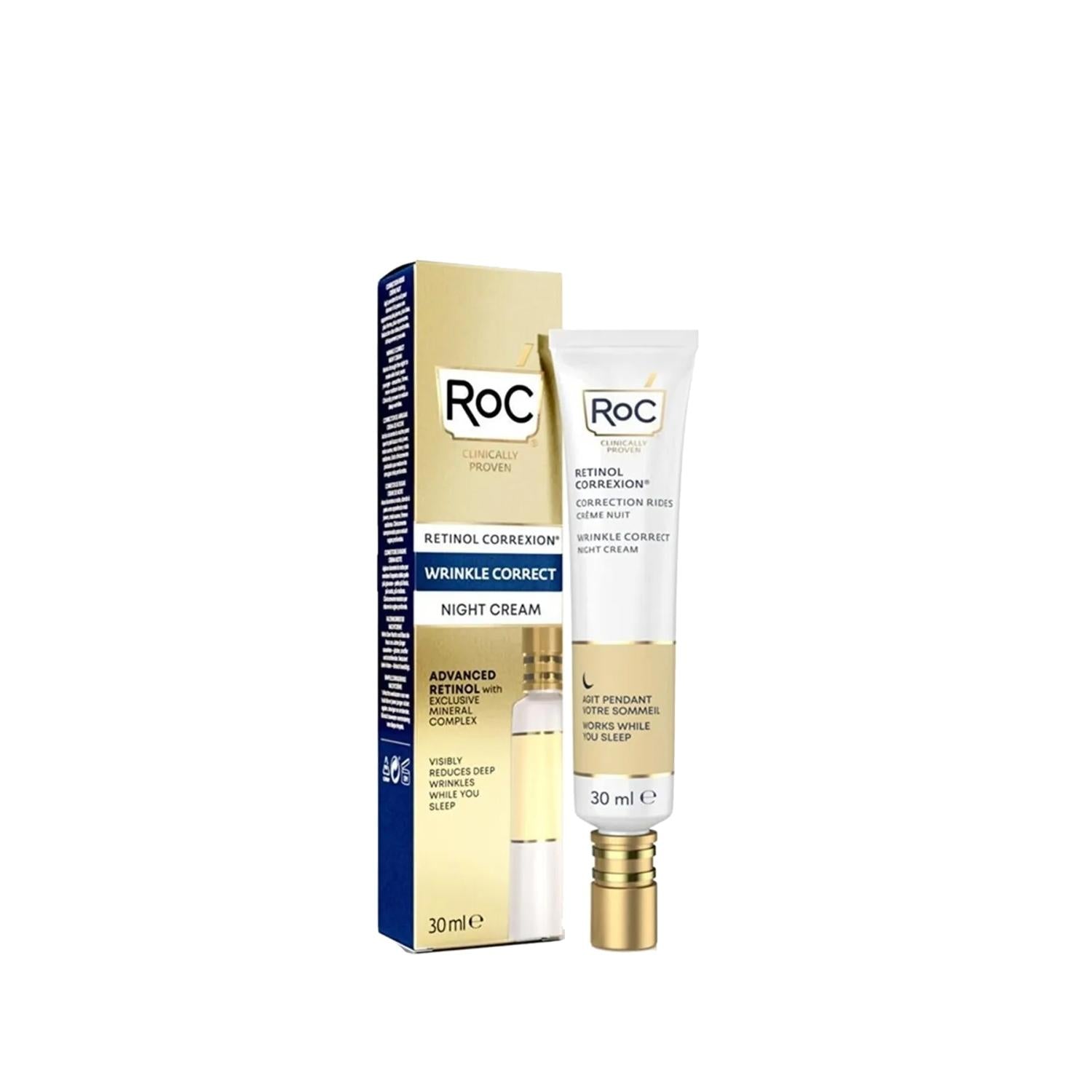 RoC Retinol Correxion Anti-Aging Night Cream - Reduce Wrinkles & Improve Skin Texture, 1.01 fl oz