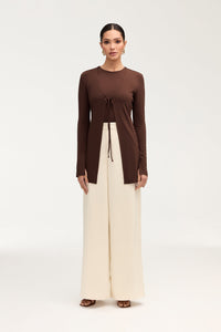 Labina Jersey Two Piece Tie Front Top - Brown Clothing Veiled 