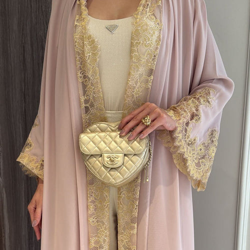 Lace-Panel Flared-Sleeve Open Abaya with Pockets(MOA332)
