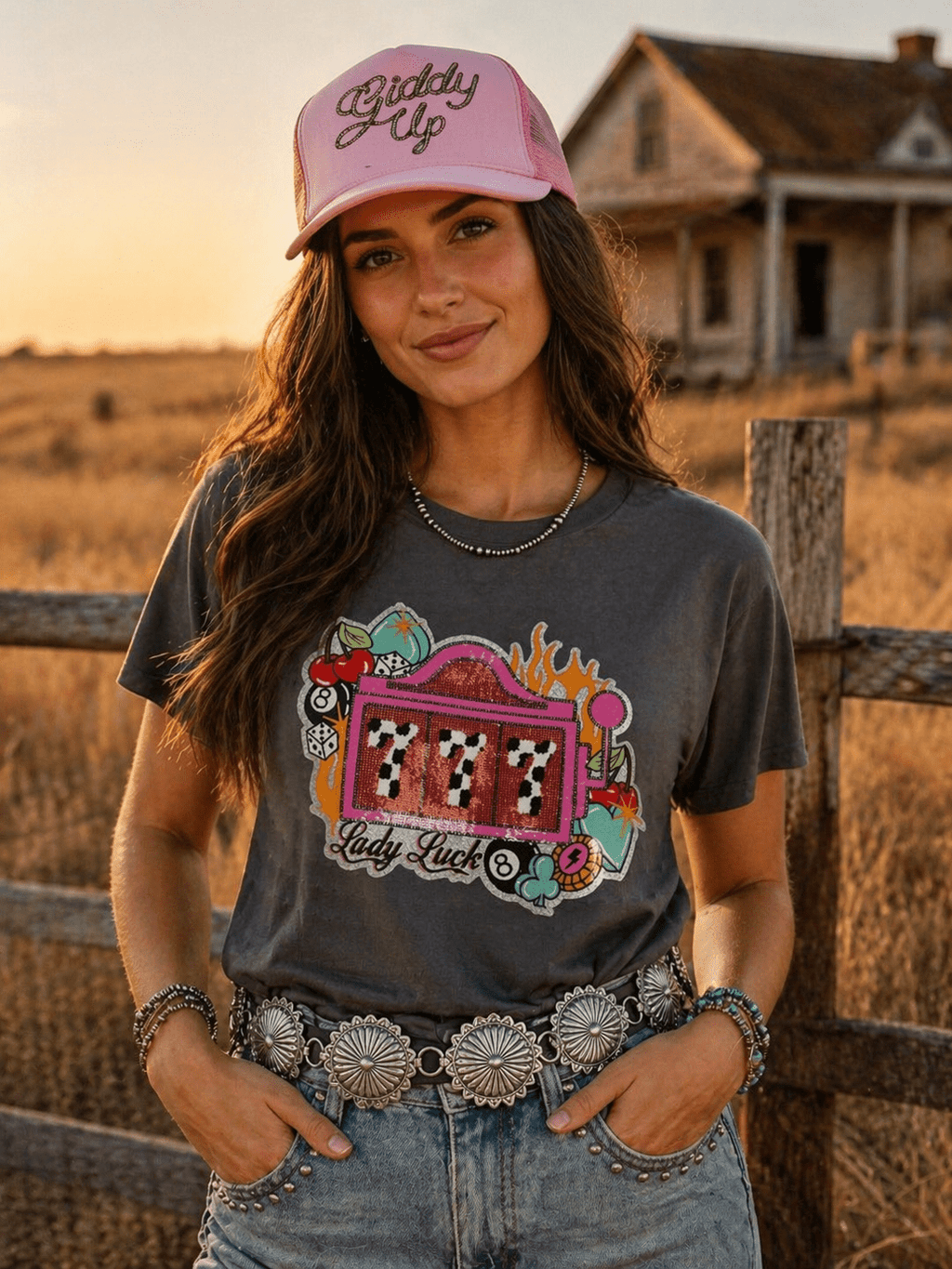 Wild Junkie Lady Luck Slot Machine Sequin Patch Tee — construction detail
