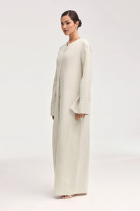 Lana Linen Button Down Maxi Dress - Oatmeal Clothing Veiled 