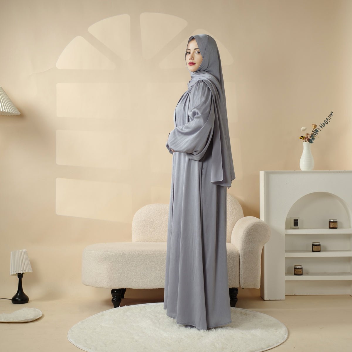 Mariam's Collection Lantern Sleeve Abaya, 4-Piece Set Large Pleated Sleeves Abaya (MOA084) — main product shot