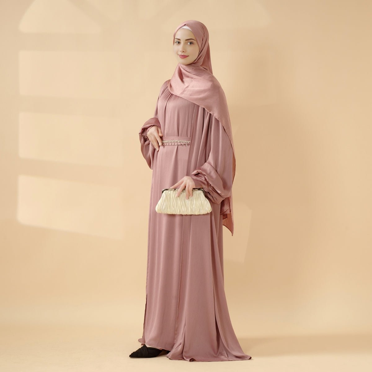 Mariam's Collection Lantern Sleeve Abaya, 4-Piece Set Large Pleated Sleeves Abaya (MOA084) — detail shot 6