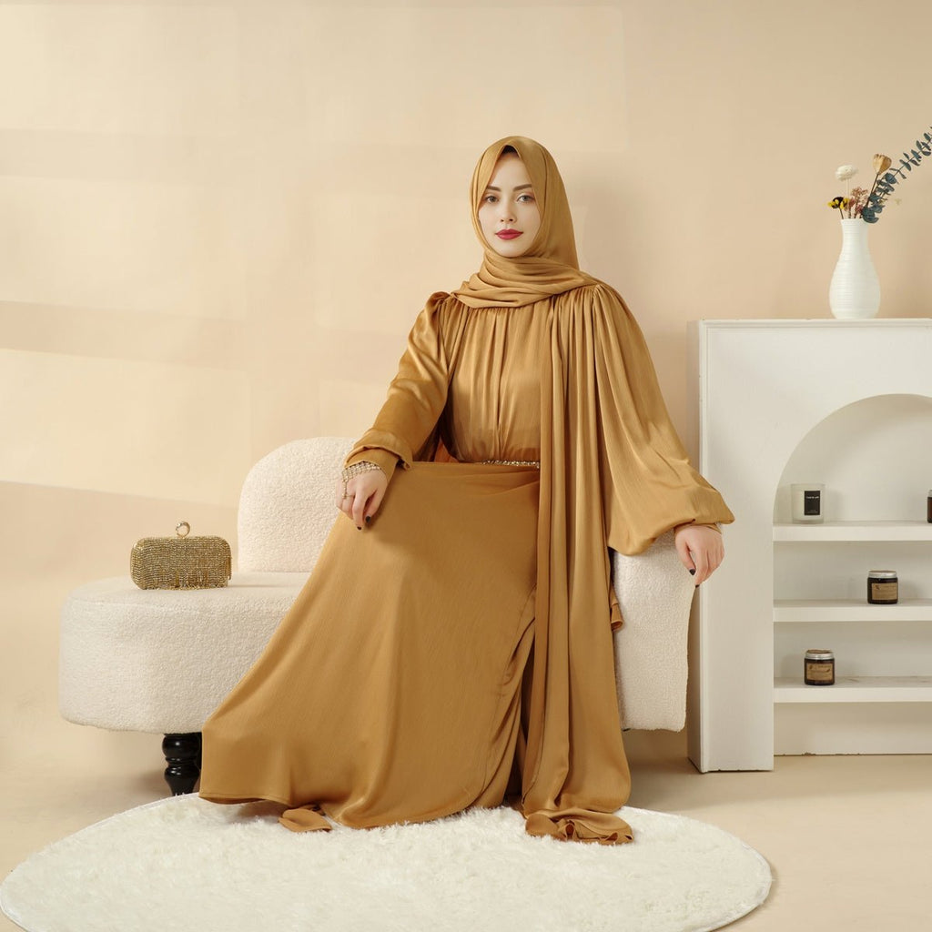 Mariam's Collection Lantern Sleeve Abaya, 4-Piece Set Large Pleated Sleeves Abaya (MOA084) — feature highlight