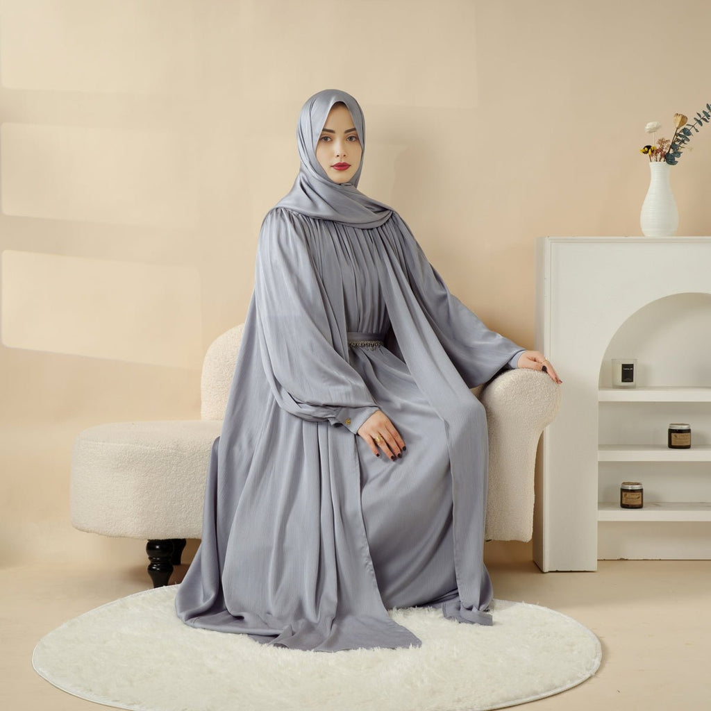 Mariam's Collection Lantern Sleeve Abaya, 4-Piece Set Large Pleated Sleeves Abaya (MOA084) — detail close-up