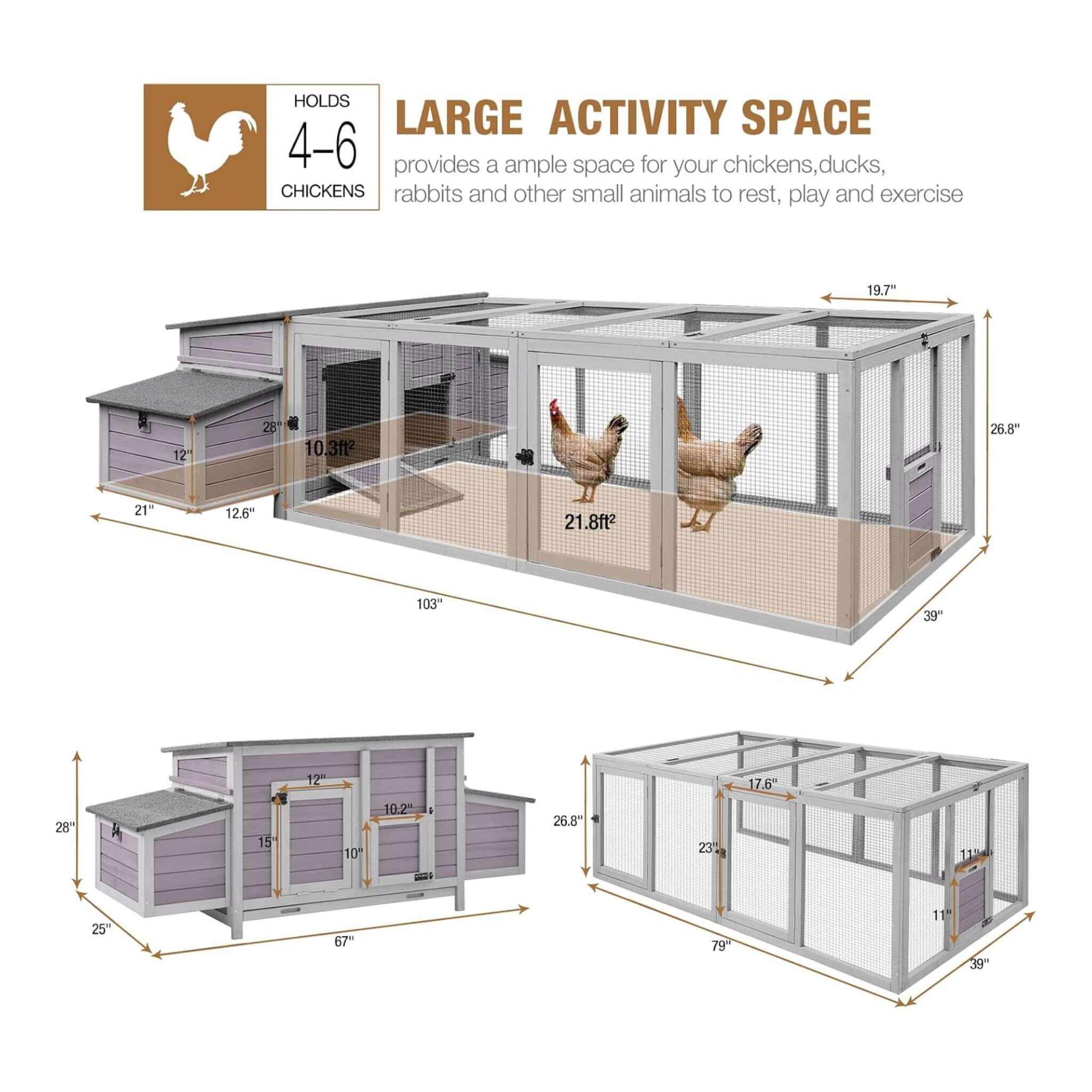 Large 103-Inch Outdoor Chicken Coop House With Run And Nesting Box [4-6 Chickens] (SAK53194) – SAKSBY WHOLESALE, view 9