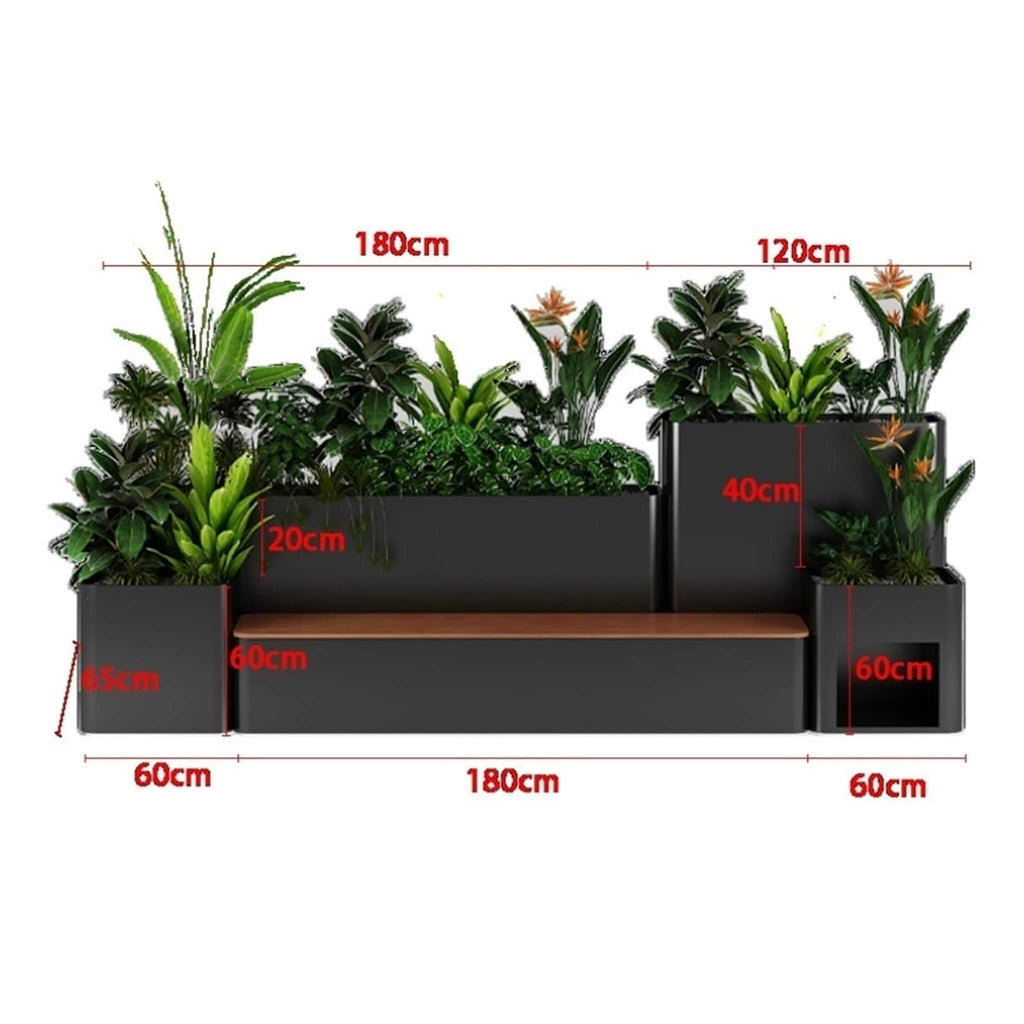 10FT Large Industrial Outdoor Flowerbox Bench With Metal Planter And Hardwood Seat [Made-To-Order] (SAK95620) – SAKSBY WHOLES