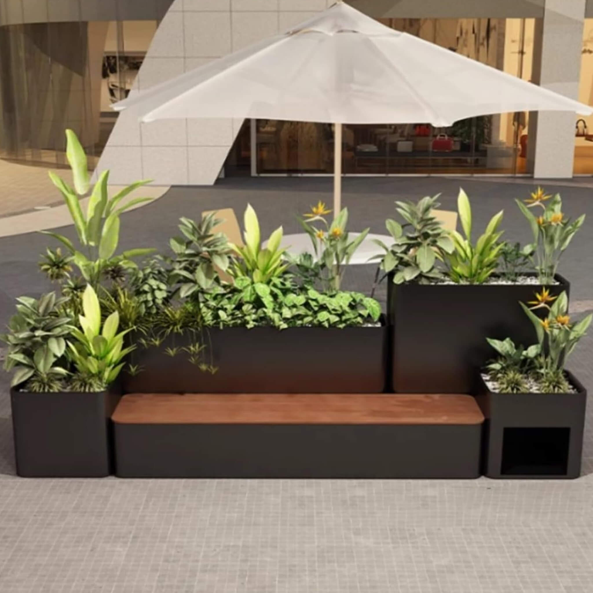 10FT Large Industrial Outdoor Flowerbox Bench With Metal Planter And Hardwood Seat [Made-To-Order] (SAK95620) – SAKSBY WHOLES