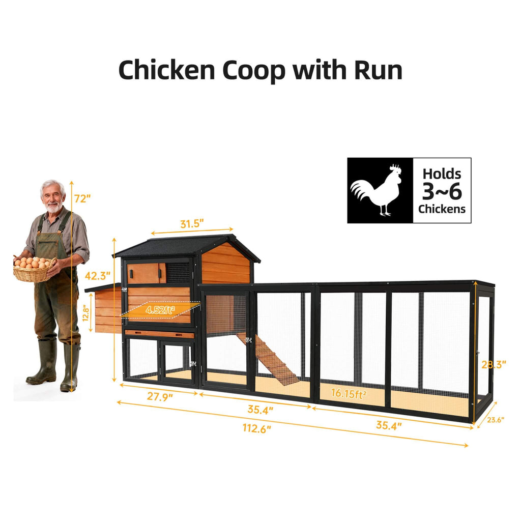 Large 114-Inch Outdoor Wooden Chicken Coop With Run And Nesting Box (SAK83516) – SAKSBY WHOLESALE, view 10