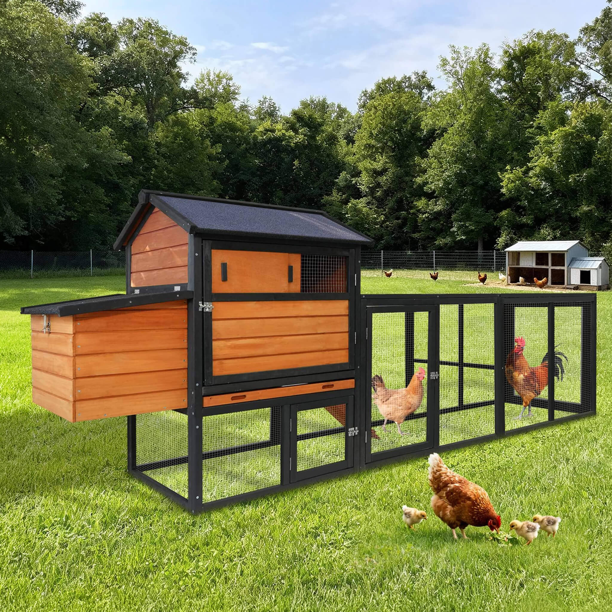 Large 114-Inch Outdoor Wooden Chicken Coop With Run And Nesting Box (SAK83516) – SAKSBY WHOLESALE