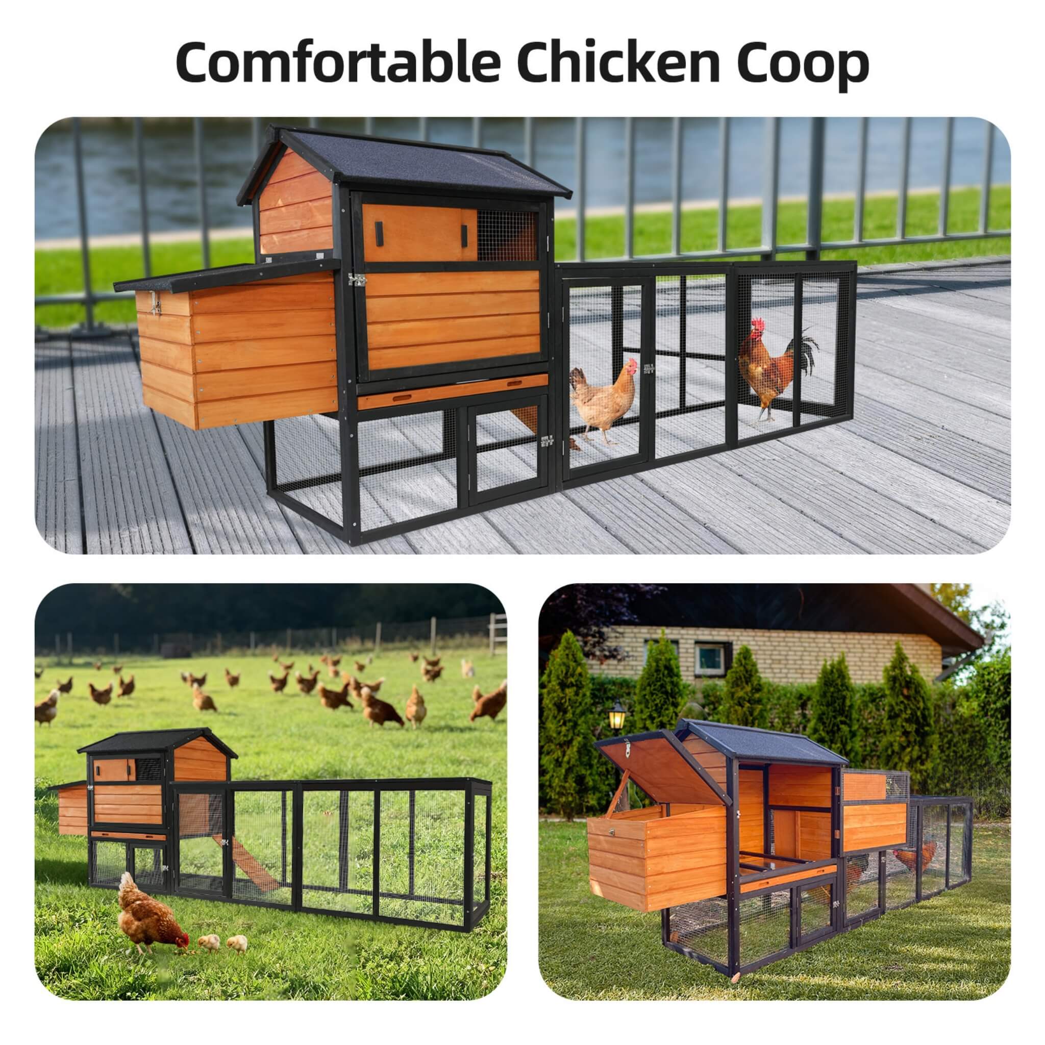 Large 114-Inch Outdoor Wooden Chicken Coop With Run And Nesting Box (SAK83516) – SAKSBY WHOLESALE, view 7