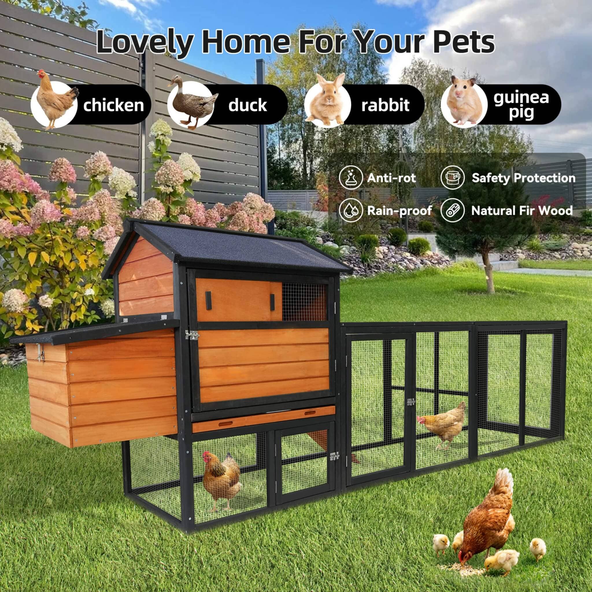 Large 114-Inch Outdoor Wooden Chicken Coop With Run And Nesting Box (SAK83516) – SAKSBY WHOLESALE, view 9