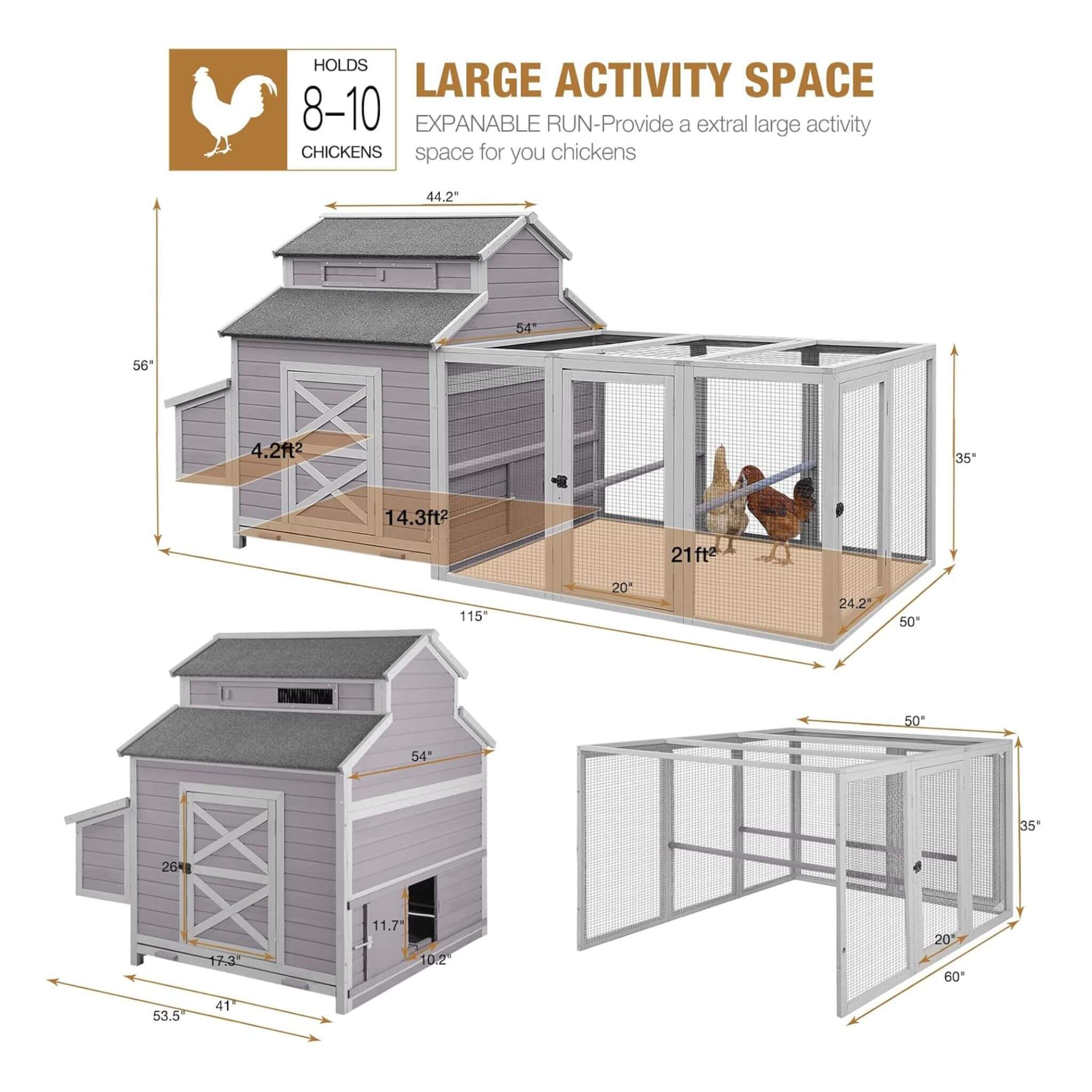 Large 115-Inch Portable Chicken Coop With Run And Nesting Boxes [8-10 Chickens] (SAK18263) – SAKSBY WHOLESALE, view 5