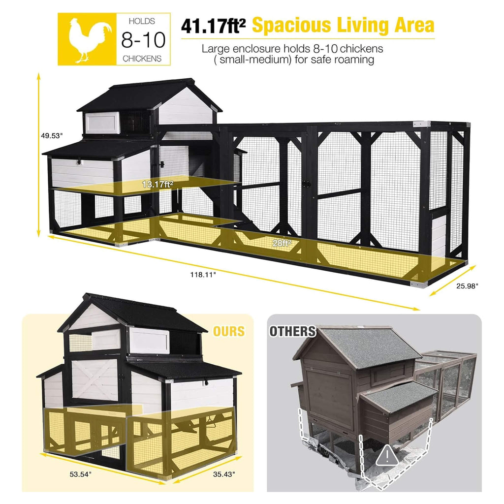 Large 118-Inch Outdoor Wooden Chicken Coop With Extended Run And 6 Nesting Boxes [8-10 Chickens] (SAK63940) – SAKSBY WHOLESAL