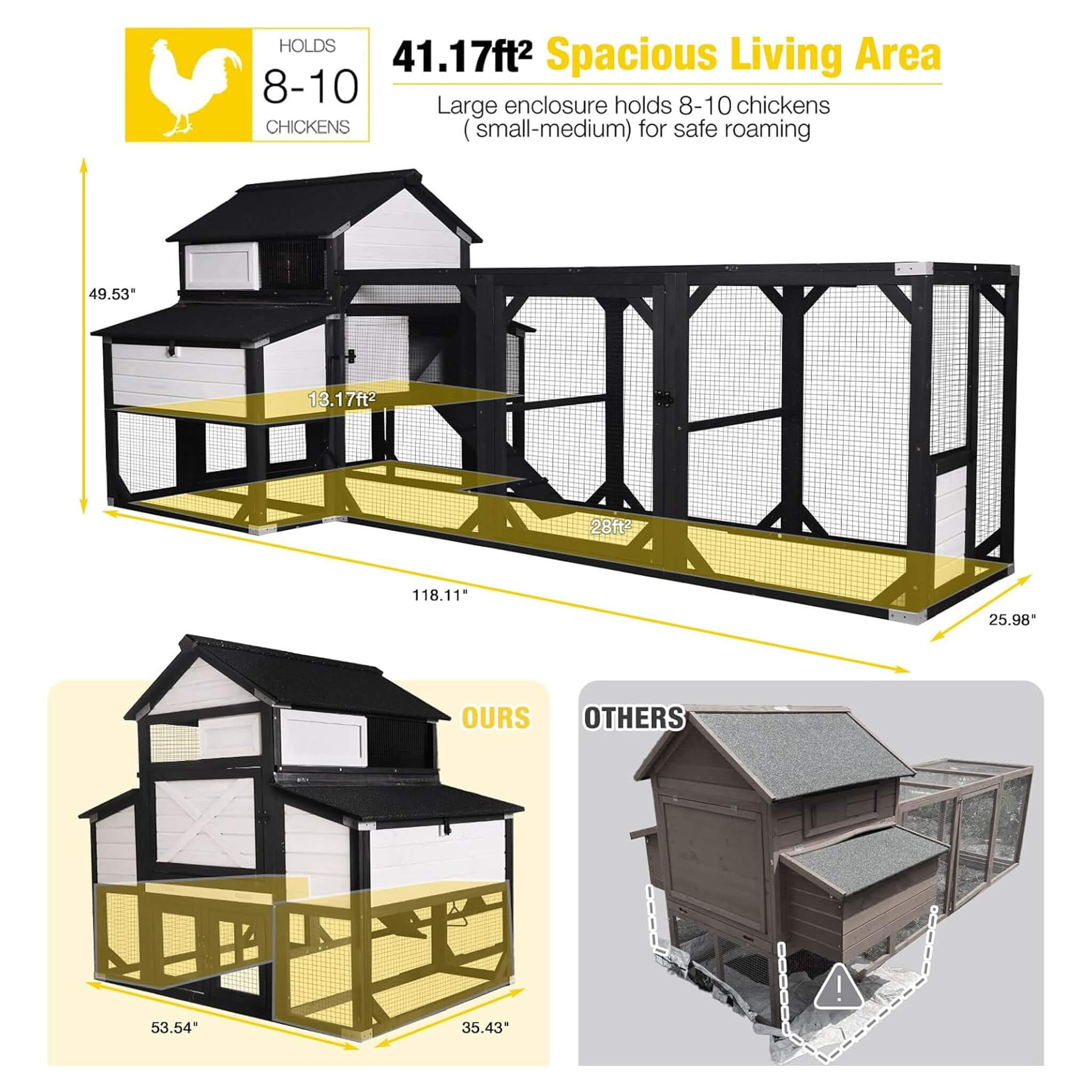 Large 118-Inch Outdoor Wooden Chicken Coop With Extended Run And 6 Nesting Boxes [8-10 Chickens] (SAK63940) – SAKSBY WHOLESAL