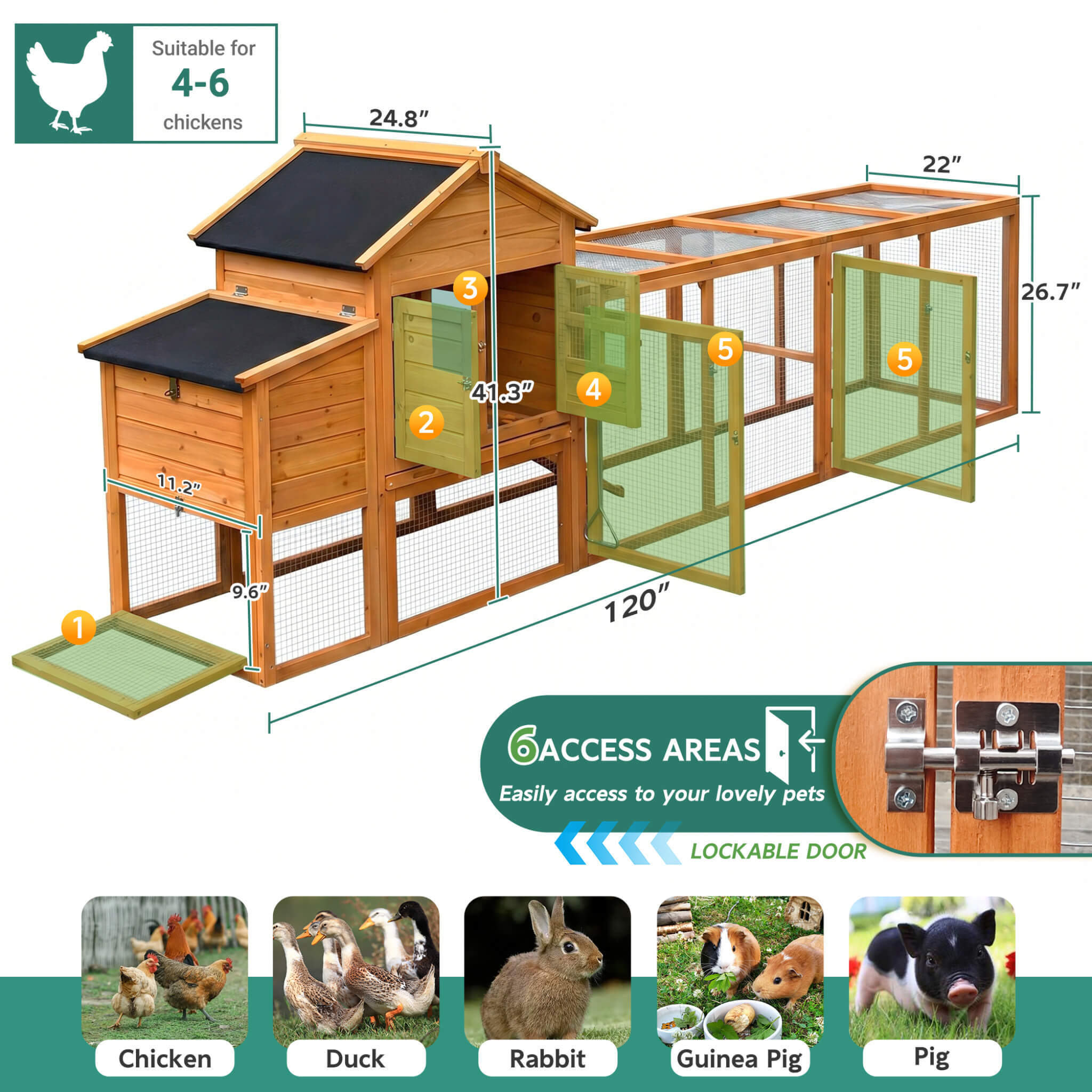 Large 122-Inch Chicken Coop With Run, Nest Box & Removable Tray For 4-6 Hens (SAK19542) – SAKSBY WHOLESALE, view 9