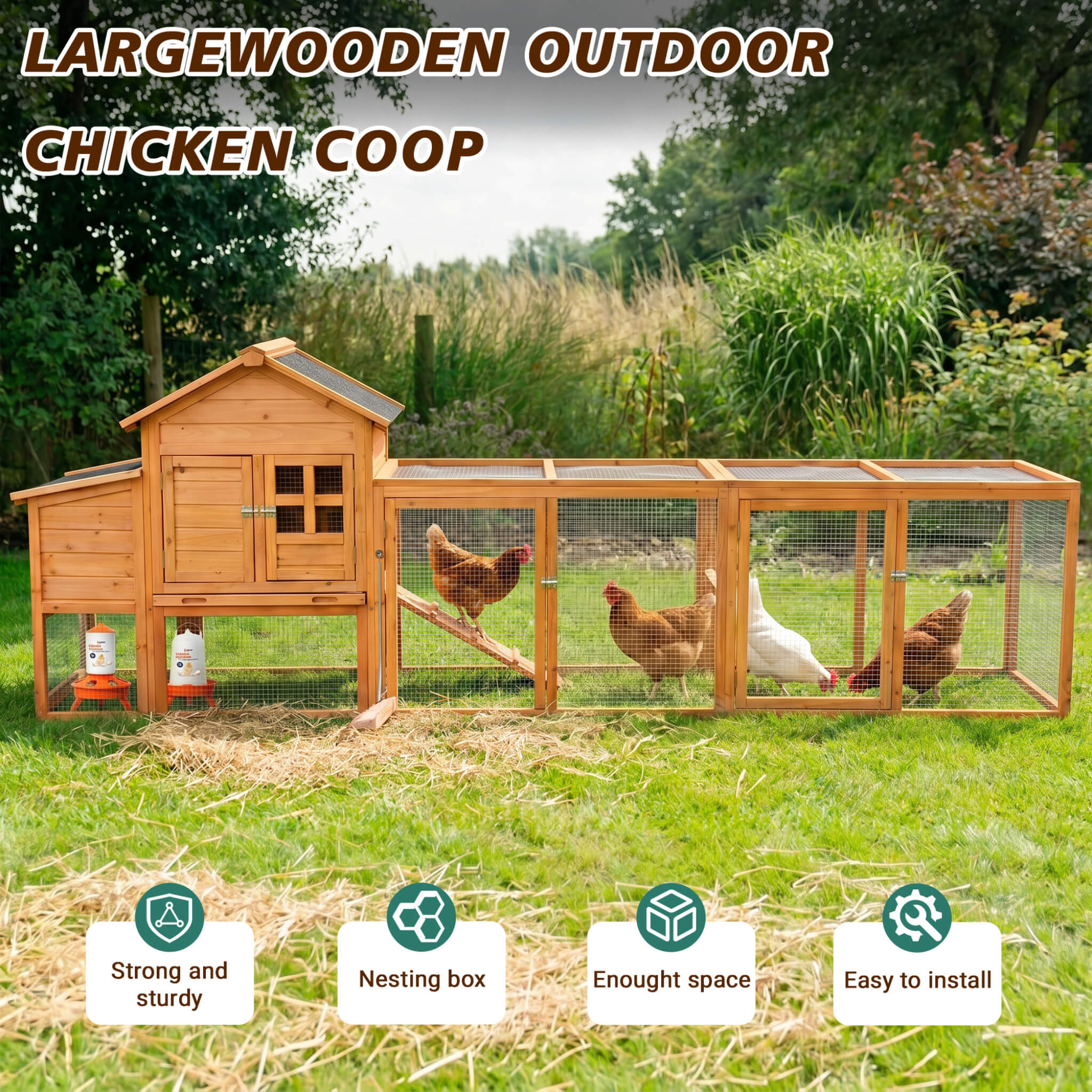 Large 122-Inch Chicken Coop With Run, Nest Box & Removable Tray For 4-6 Hens (SAK19542) – SAKSBY WHOLESALE, view 6