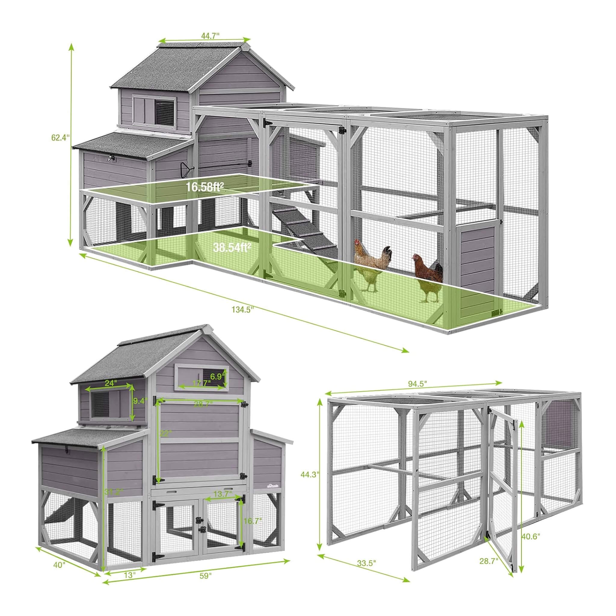 Large 137-Inch Wooden Chicken Coop With Run And 6 Nesting Boxes [10-15 Chickens] (SAK96430) – SAKSBY WHOLESALE, view 8