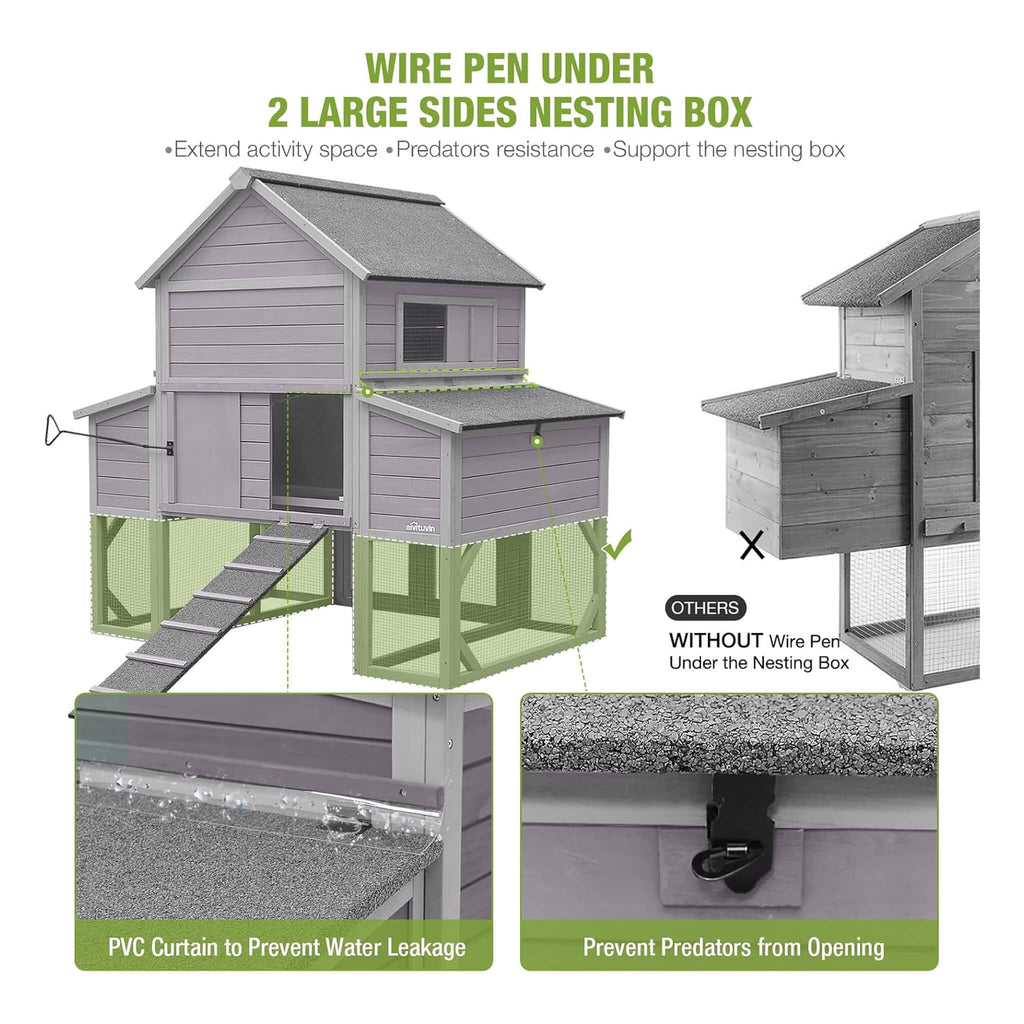 Large 137-Inch Wooden Chicken Coop With Run And 6 Nesting Boxes [10-15 Chickens] (SAK96430) – SAKSBY WHOLESALE, view 5