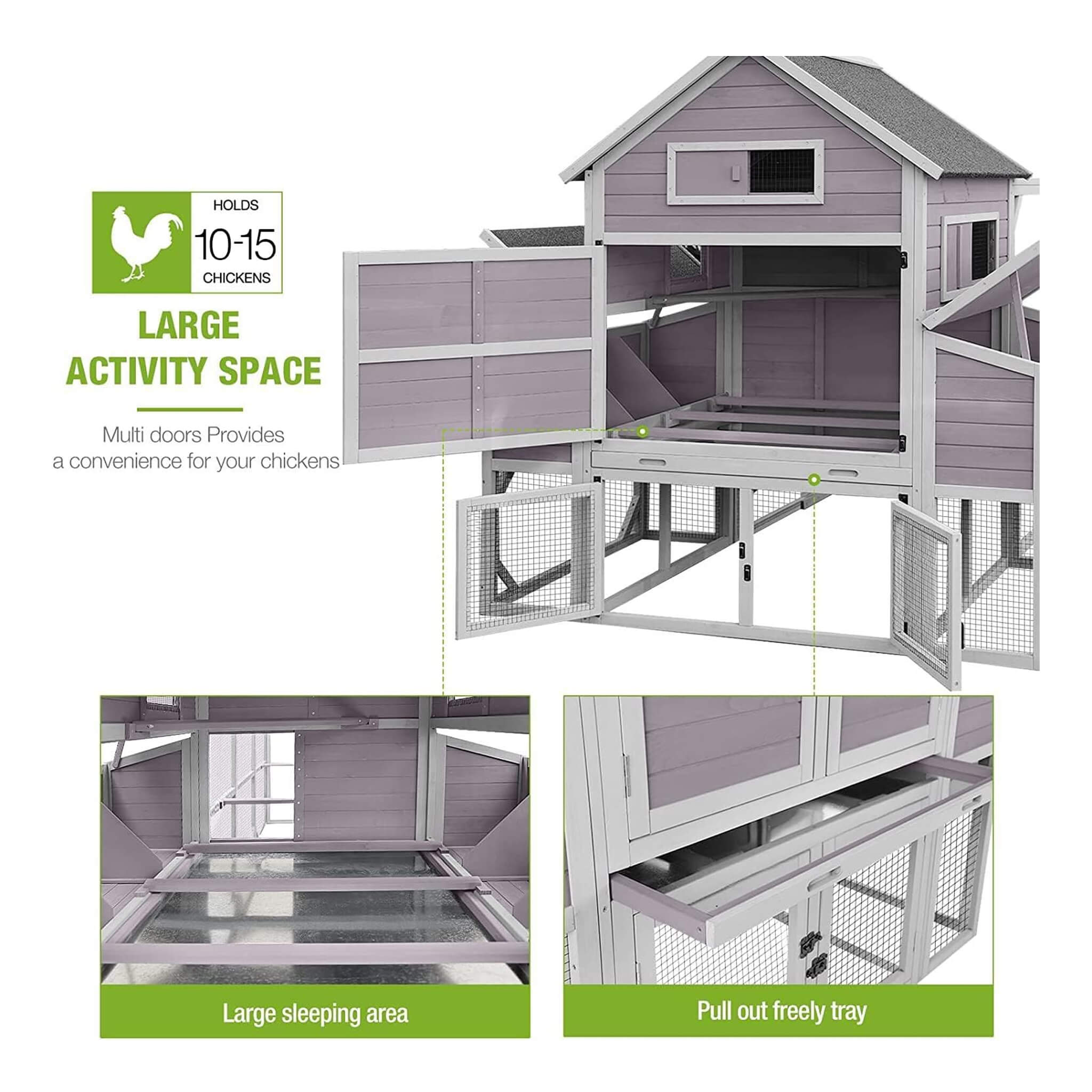 Large 137-Inch Wooden Chicken Coop With Run And 6 Nesting Boxes [10-15 Chickens] (SAK96430) – SAKSBY WHOLESALE, view 4