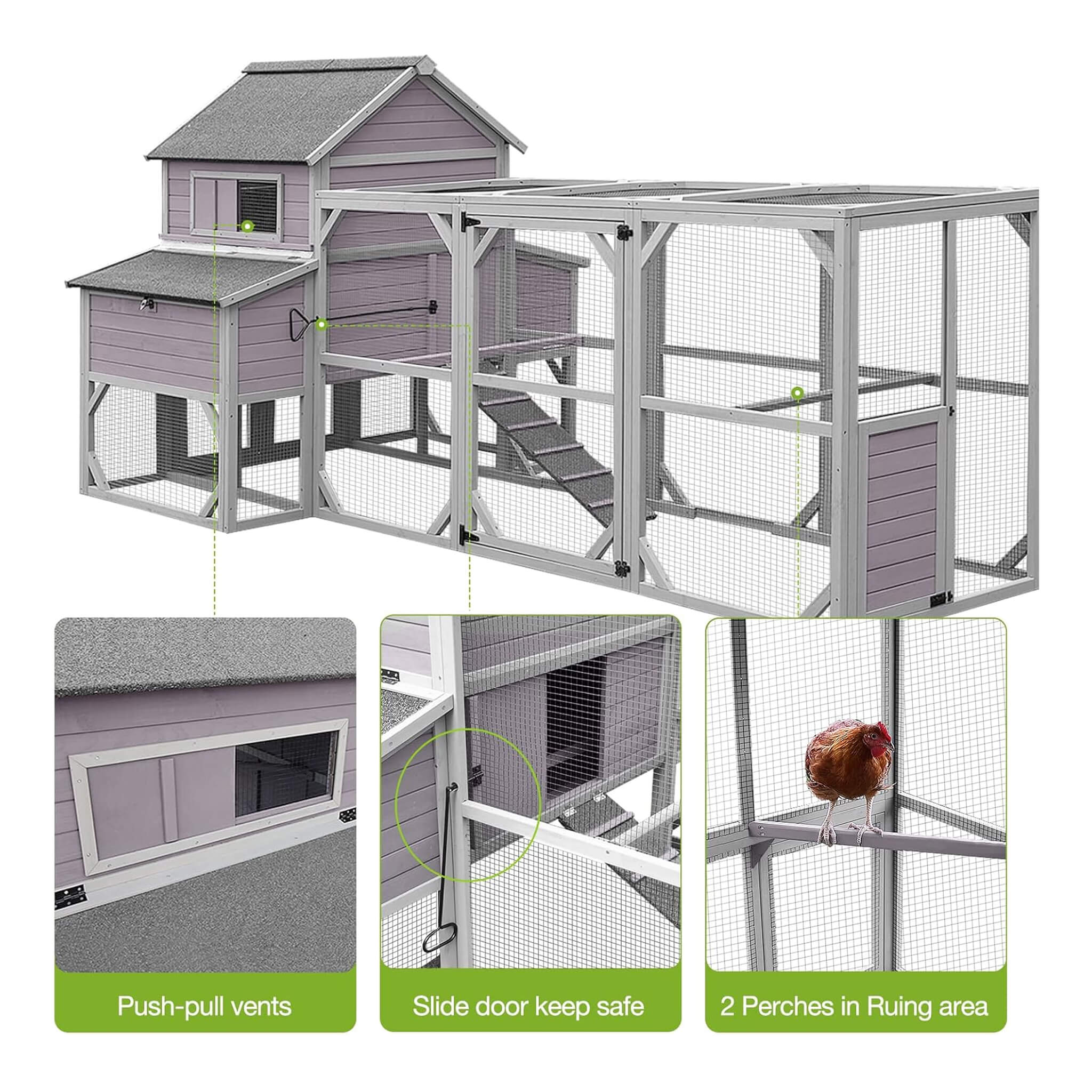 Large 137-Inch Wooden Chicken Coop With Run And 6 Nesting Boxes [10-15 Chickens] (SAK96430) – SAKSBY WHOLESALE, view 3
