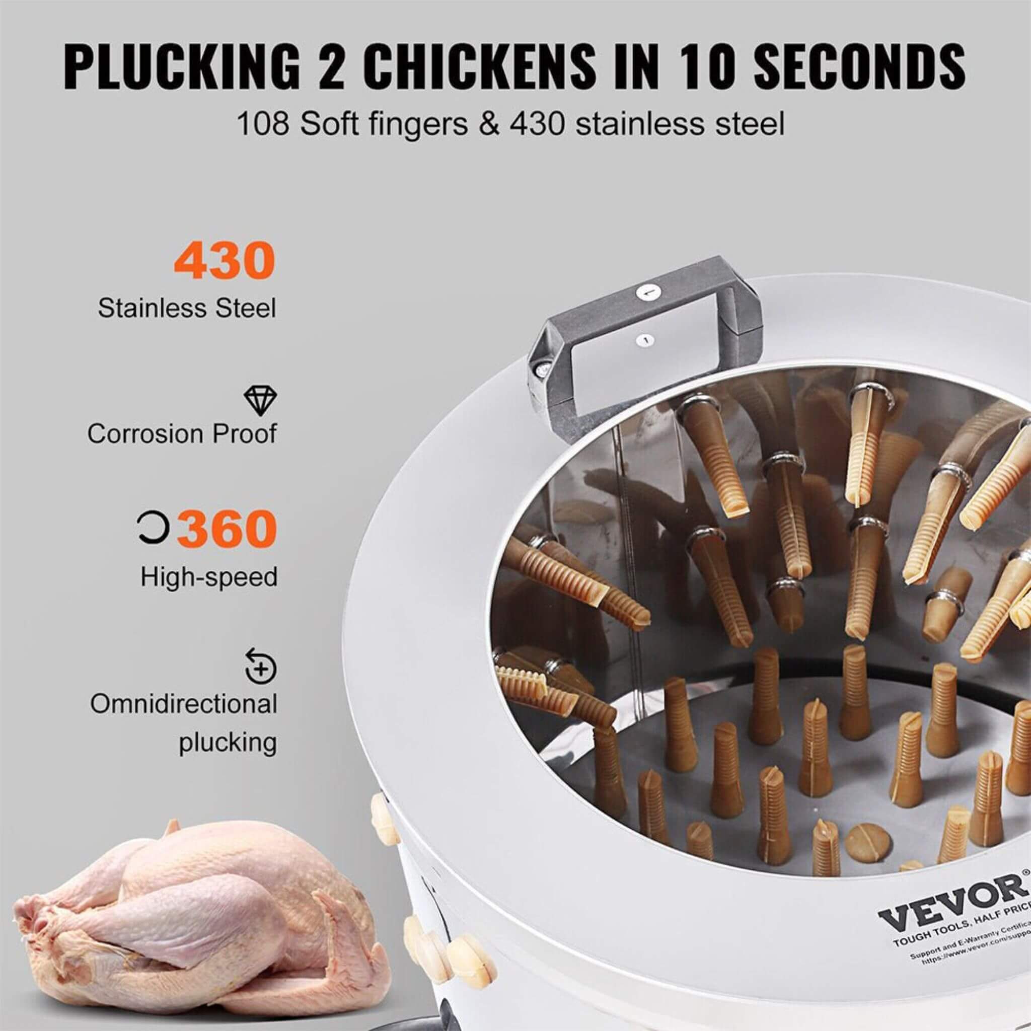 Large 20-Inch Heavy-Duty Chicken Defeathering Plucker Machine (SAK35879) – SAKSBY WHOLESALE, view 7