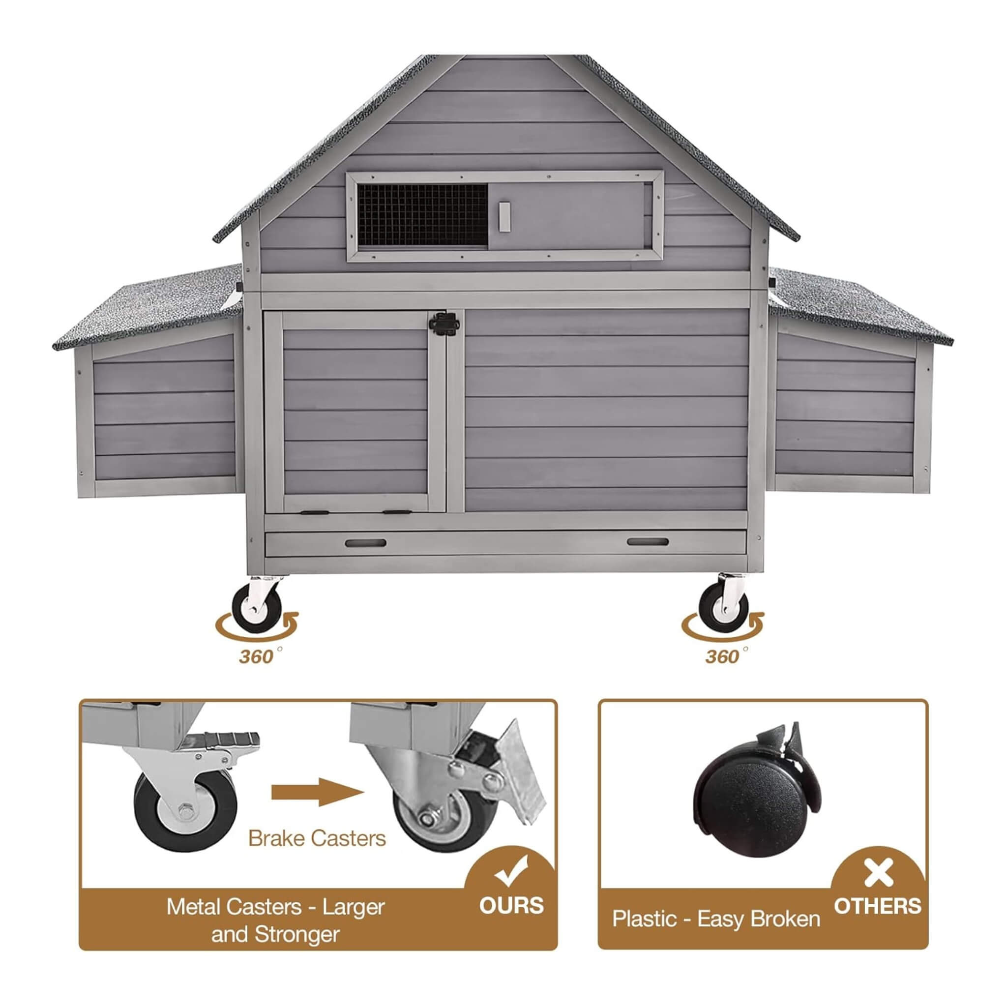 Large 63-Inch Movable Wooden Hen House With Wheels And Nesting Box (SAK50791) – SAKSBY WHOLESALE, view 4