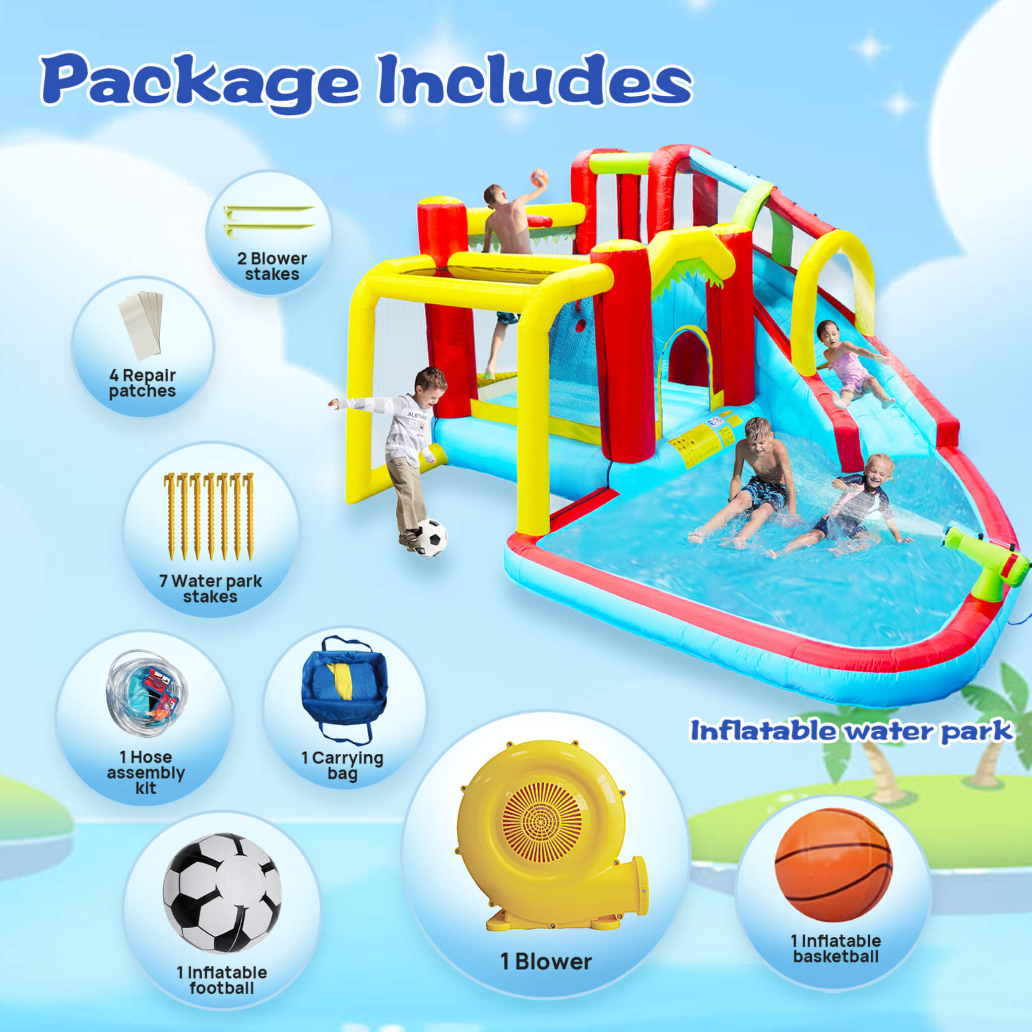 Large 7-In-1 Inflatable Water Slide Bouncer Pool With Climbing Wall (SAK60841) – SAKSBY WHOLESALE, view 8