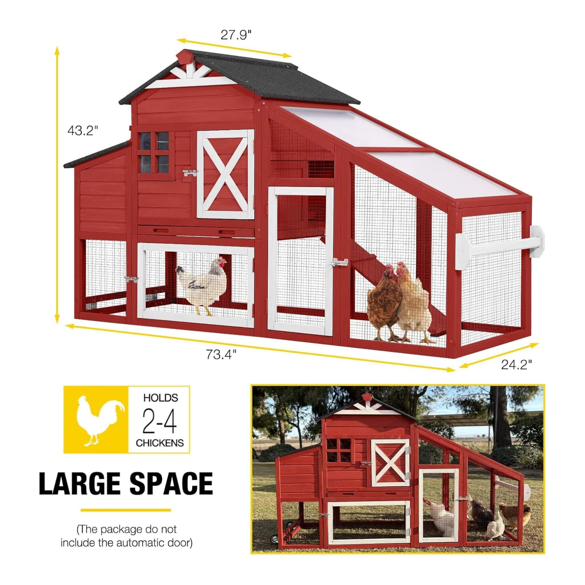 Large 73-Inch Portable Chicken Coop With Wheels And Nesting Box (SAK27495) – SAKSBY WHOLESALE, view 9