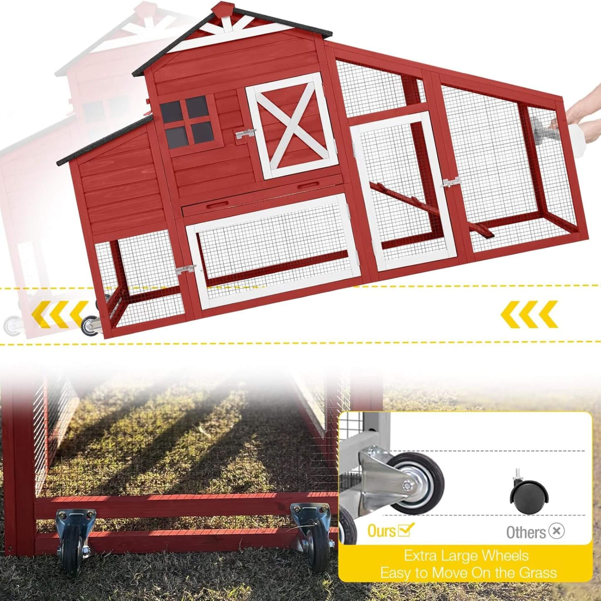 Large 73-Inch Portable Chicken Coop With Wheels And Nesting Box (SAK27495) – SAKSBY WHOLESALE, view 7