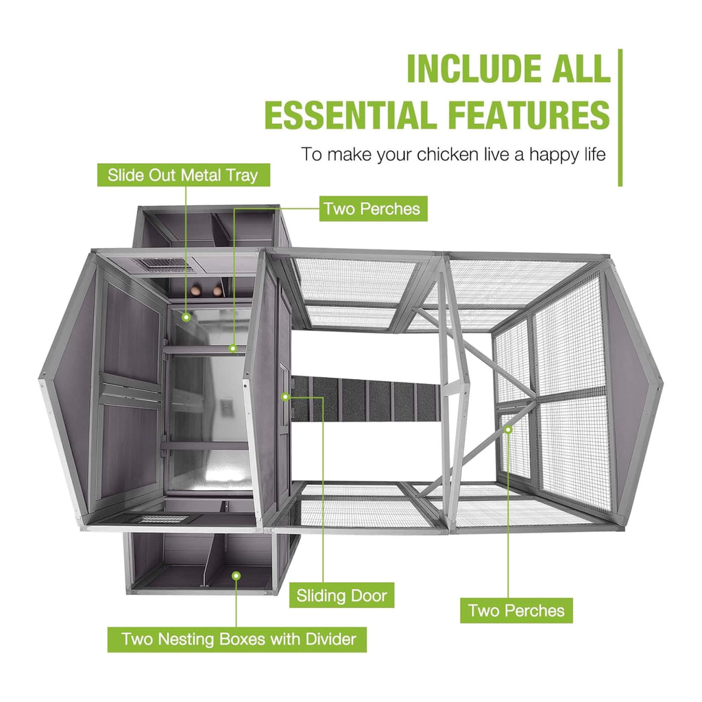 Large 76-Inch Outdoor Chicken Hen House With Sleeping Area And Run [6-10 Chickens] (SAK56431) – SAKSBY WHOLESALE, view 4